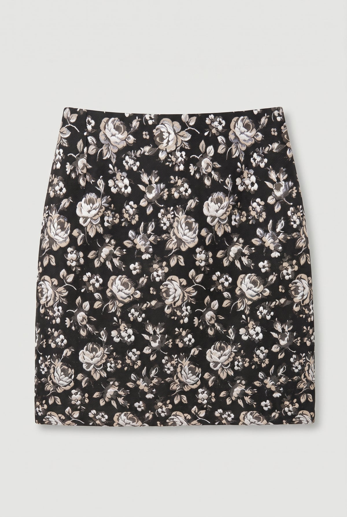 Floral Mini Skirt - Black/Beige - flat lay