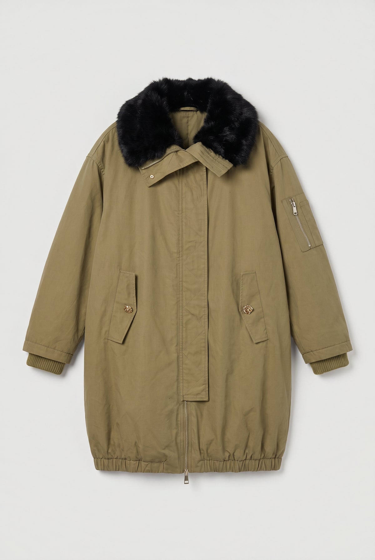 Black Faux-Fur Trim Olive Parka - Black - flat lay