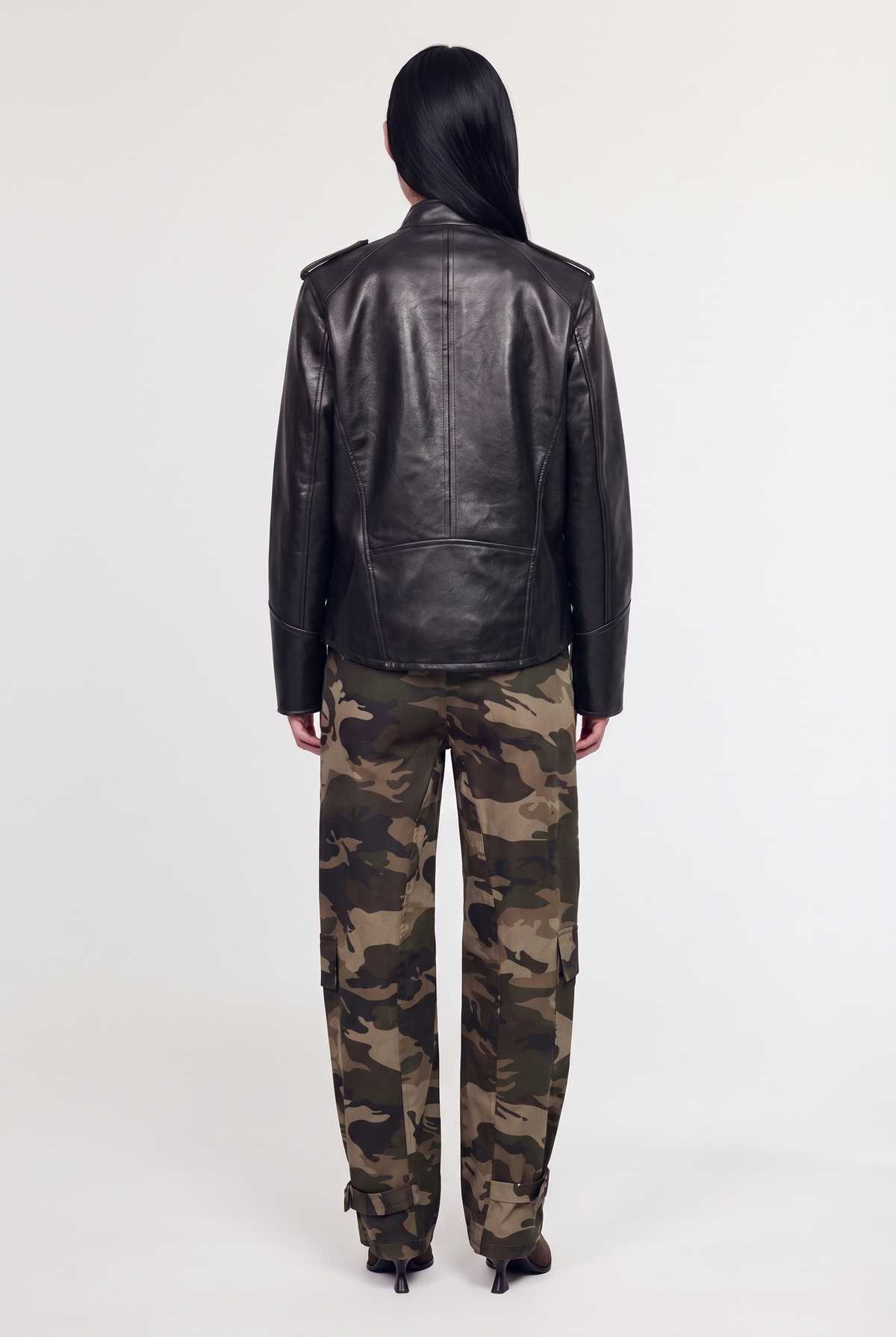 Military-Style Faux-Leather Jacket - Black - back view