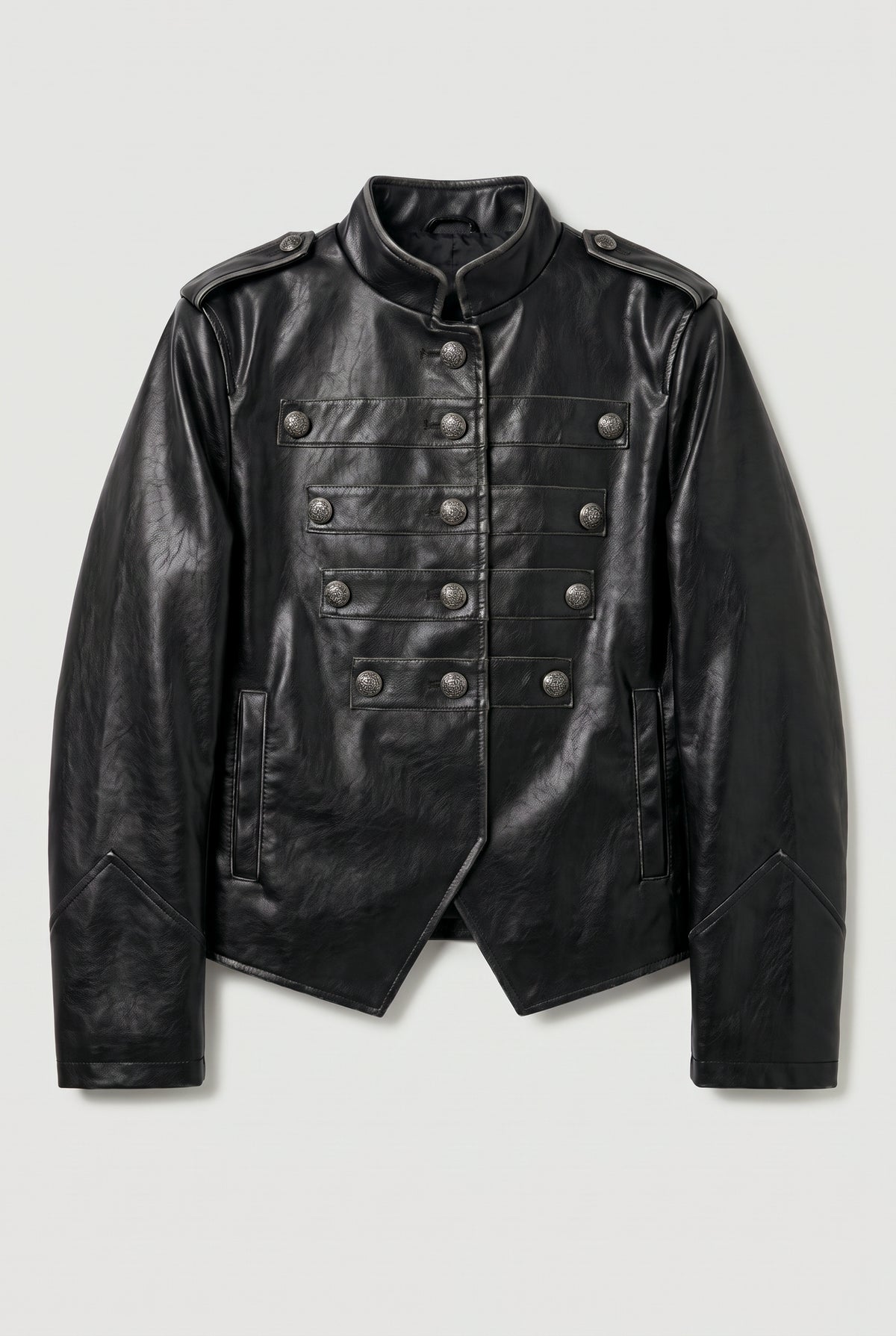 Military-Style Faux-Leather Jacket - Black - flat lay