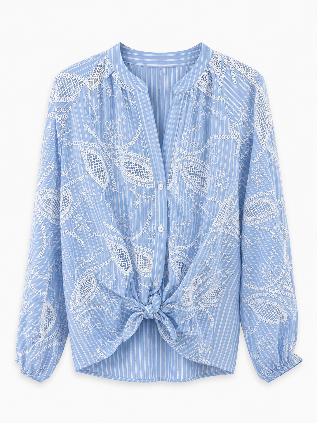 Embroidered Tie-Front Blouse