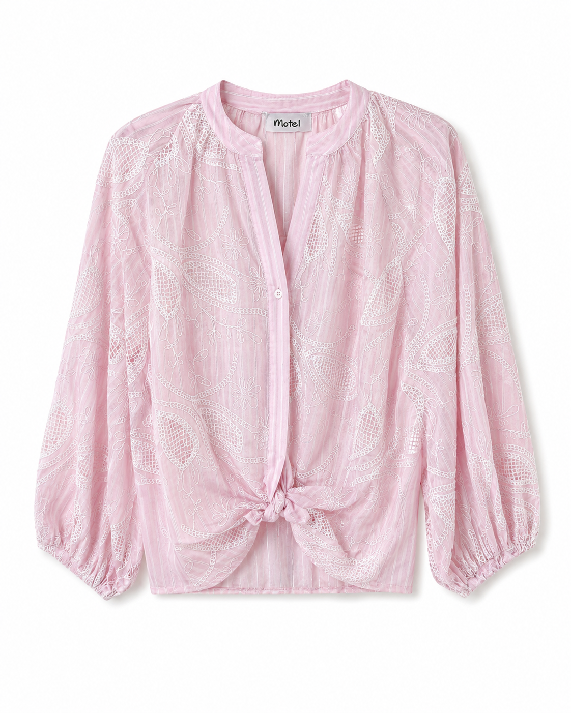 Embroidered Tie-Front Blouse