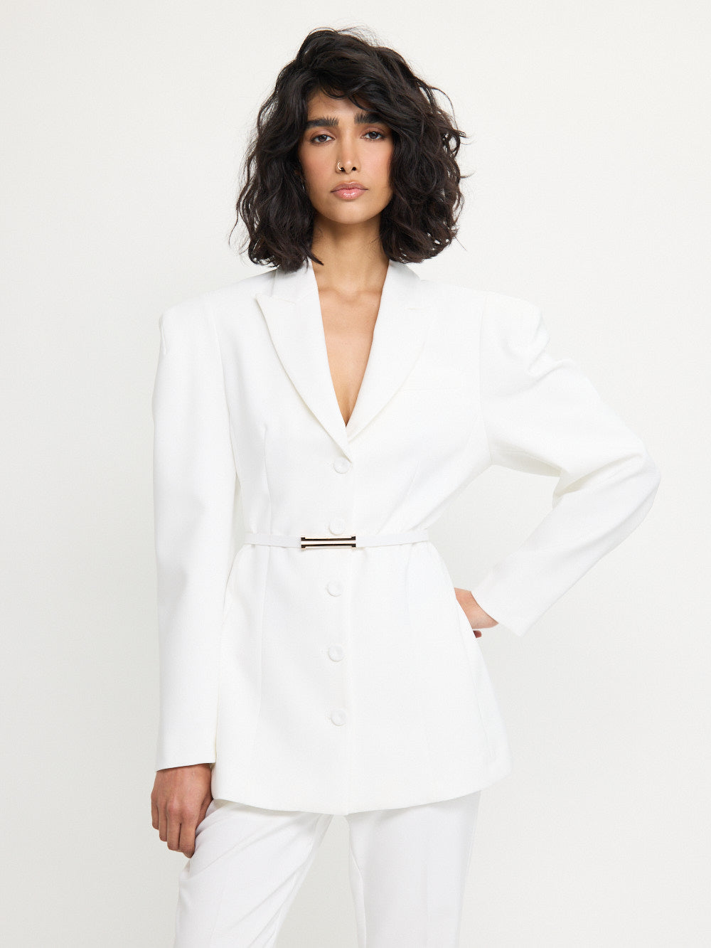 Long Belted Blazer Off-White