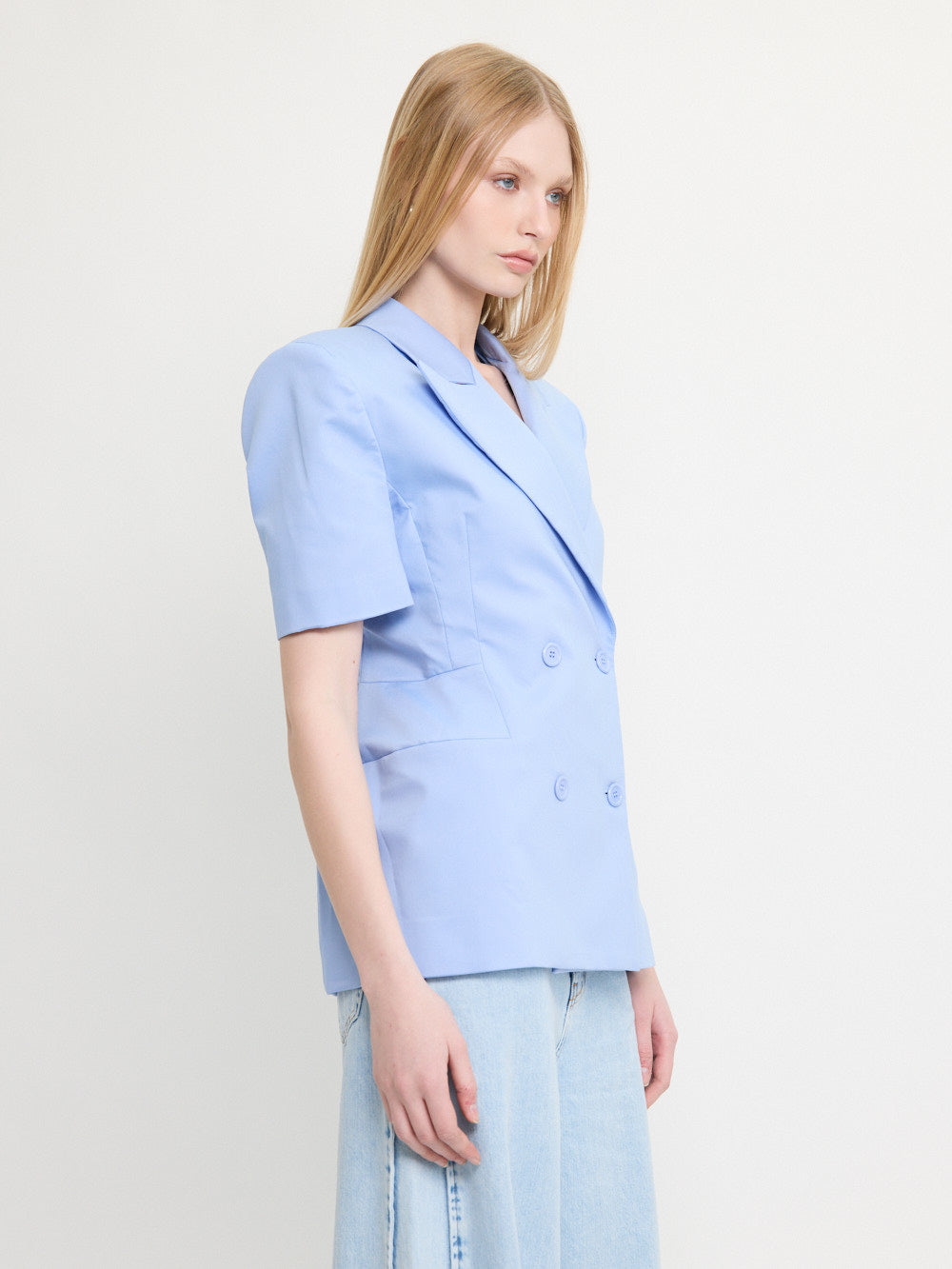 Blazer structuré à manches courtes bleu