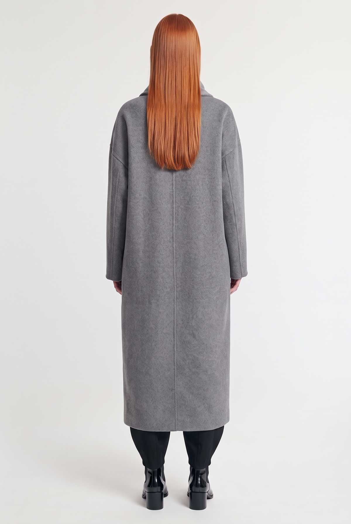 Scarf-Detailed Oversized Coat - Grey - back view