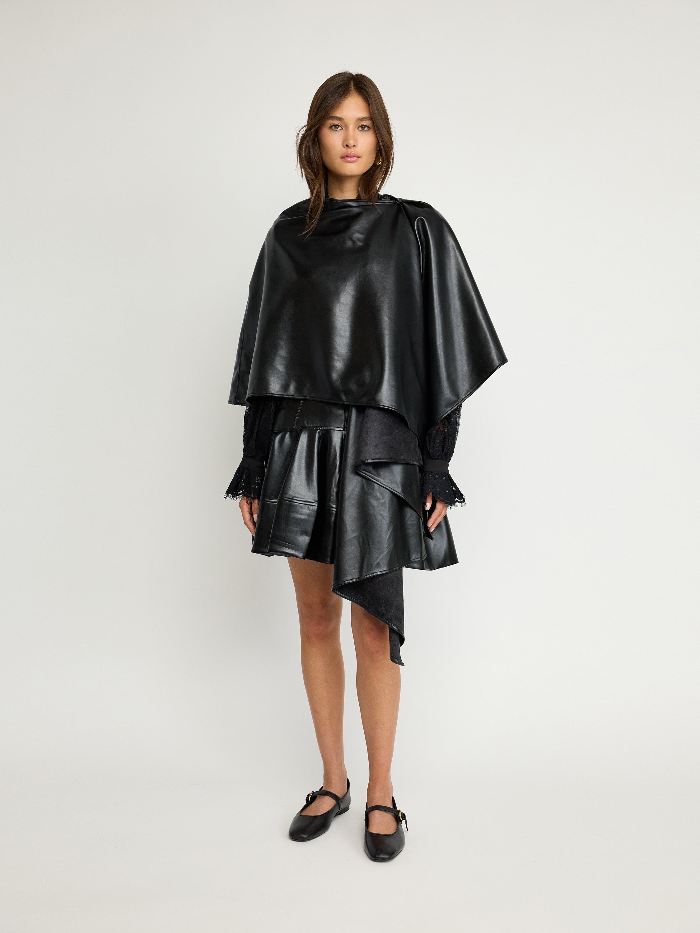 Asymmetrical Faux Leather Cape