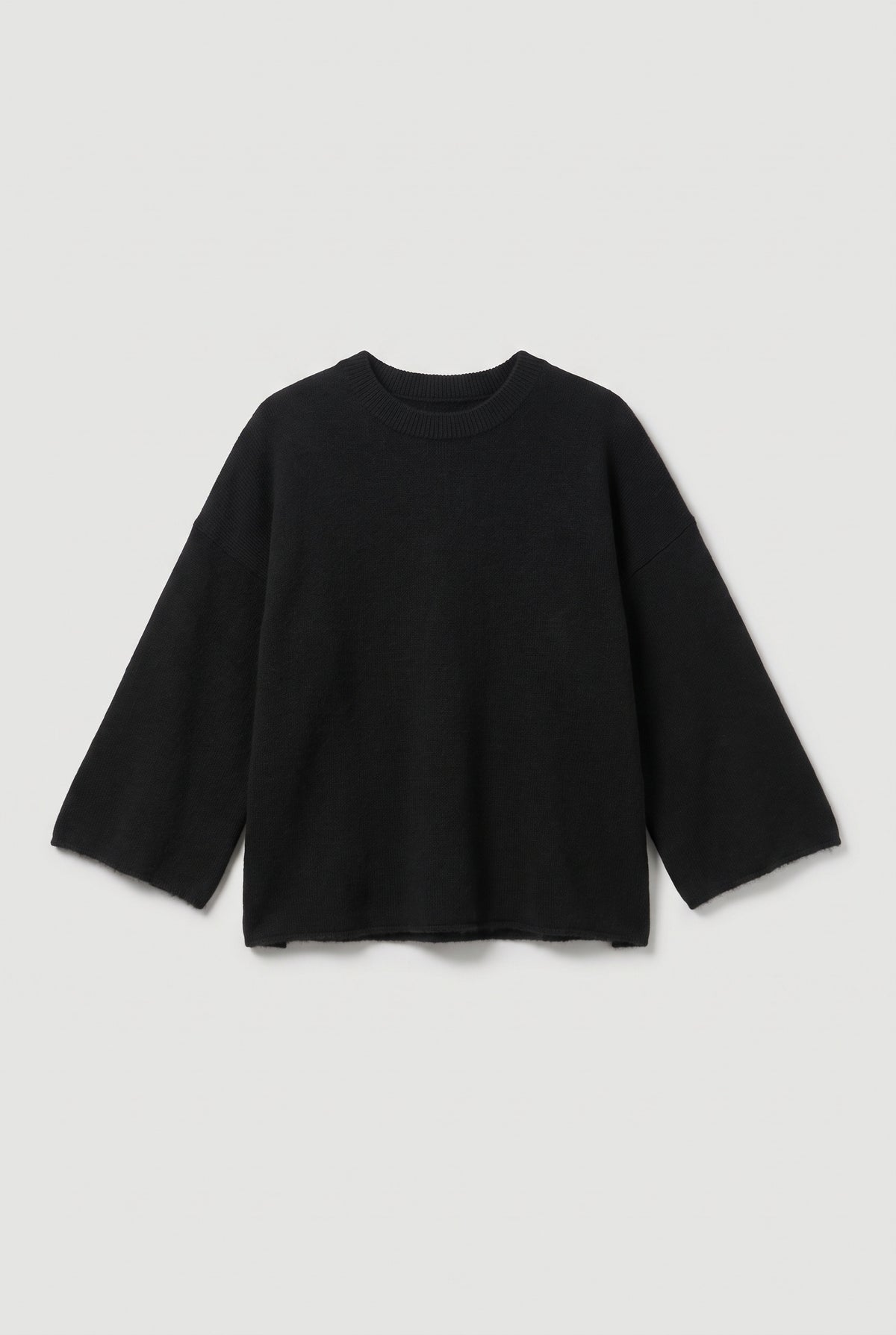 Crew Neck Knit Sweater - Black - flat lay