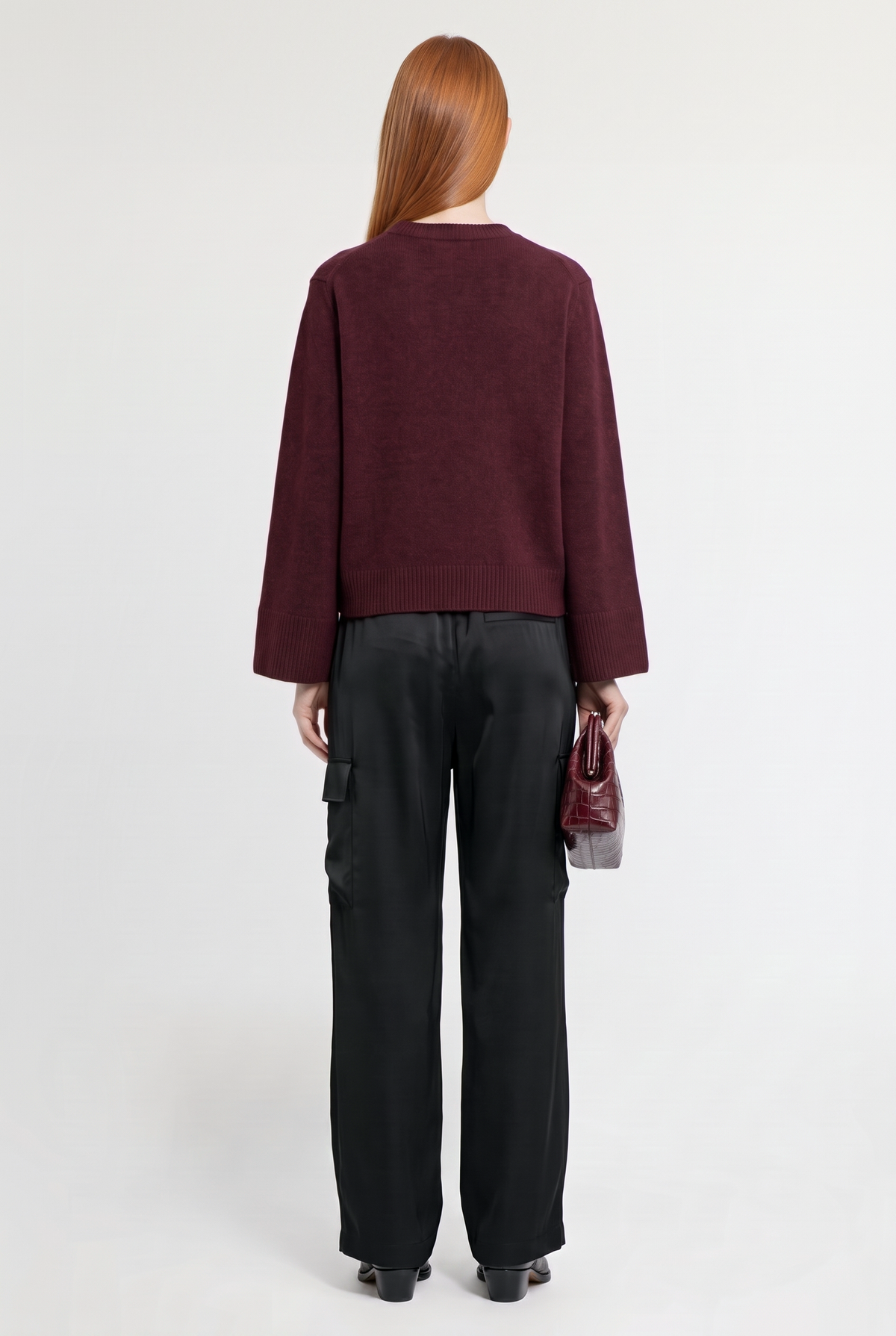 Crew Neck Knit Sweater - Red - back view