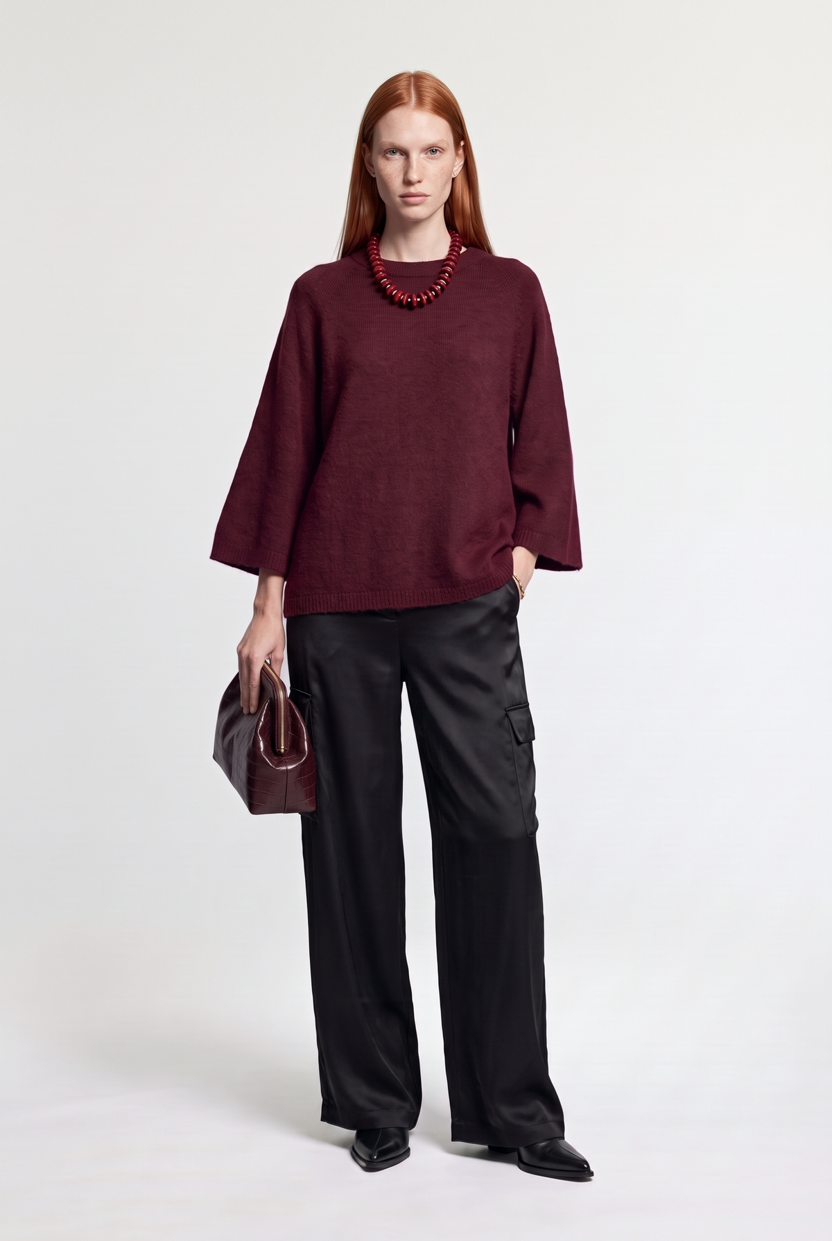 Crew Neck Knit Sweater - Red - front view
