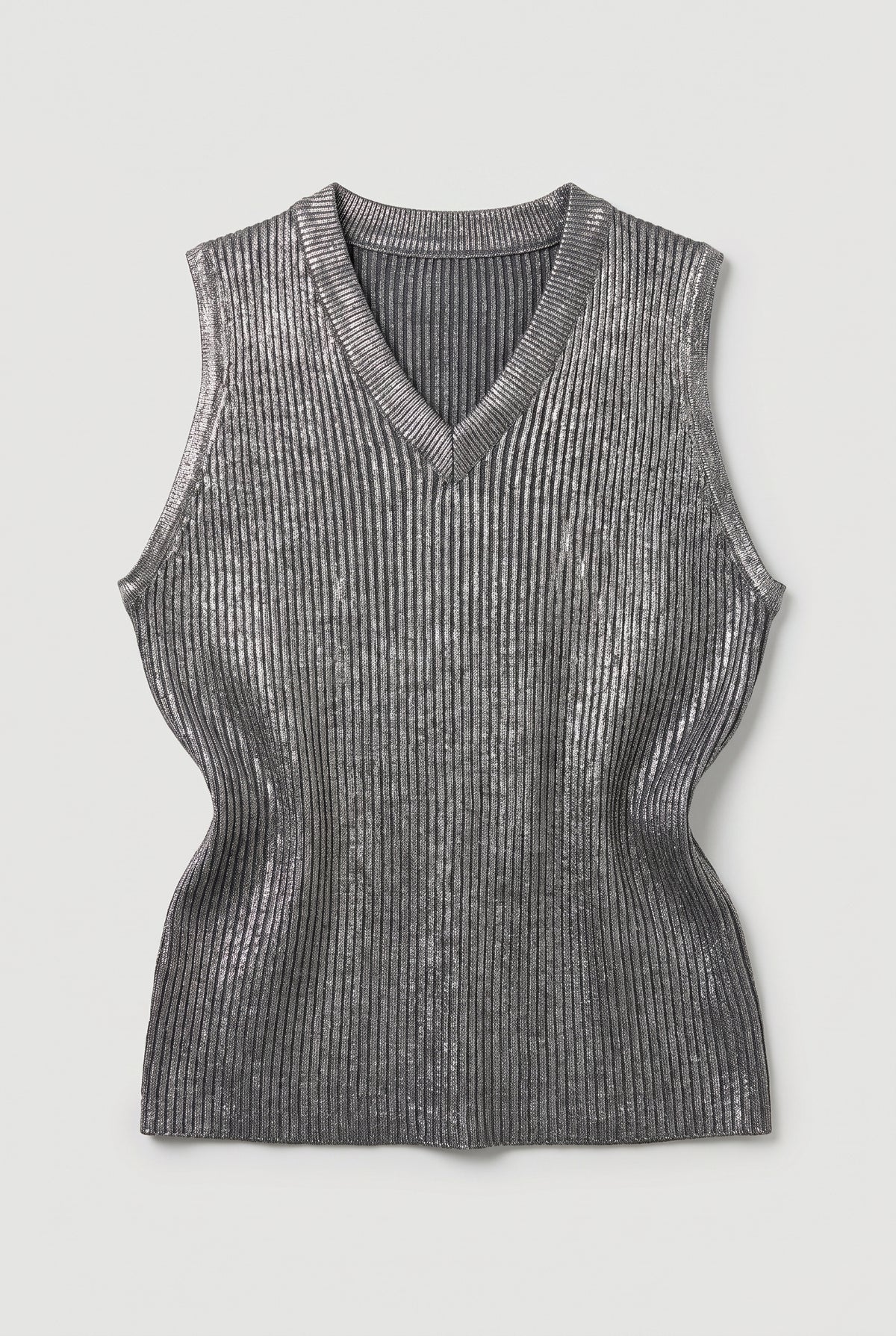 Metallic Rib-Knit Tank - Grey - flat lay