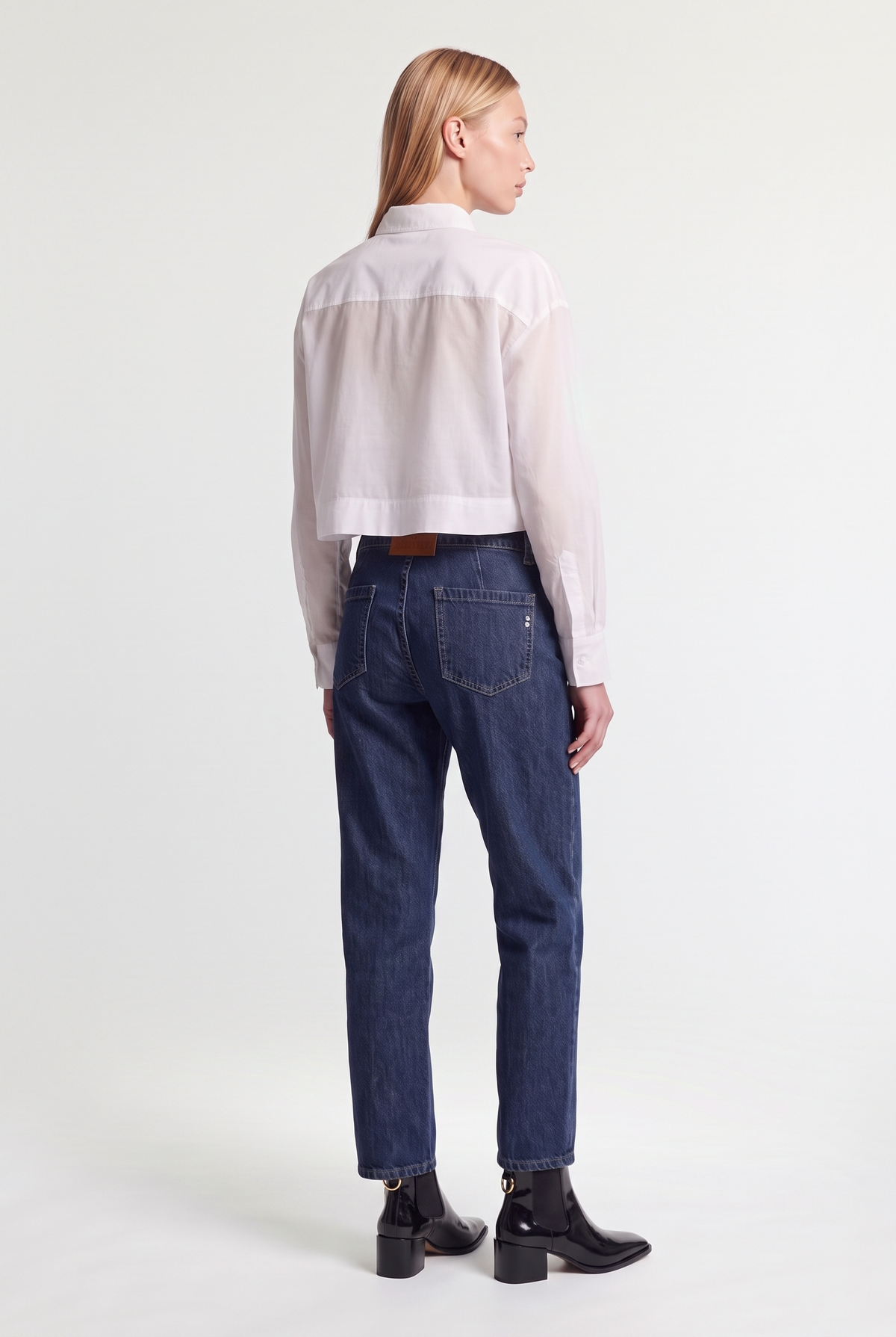 Mid-Rise Straight-Leg Jeans - Blue Denim - styled look, back view