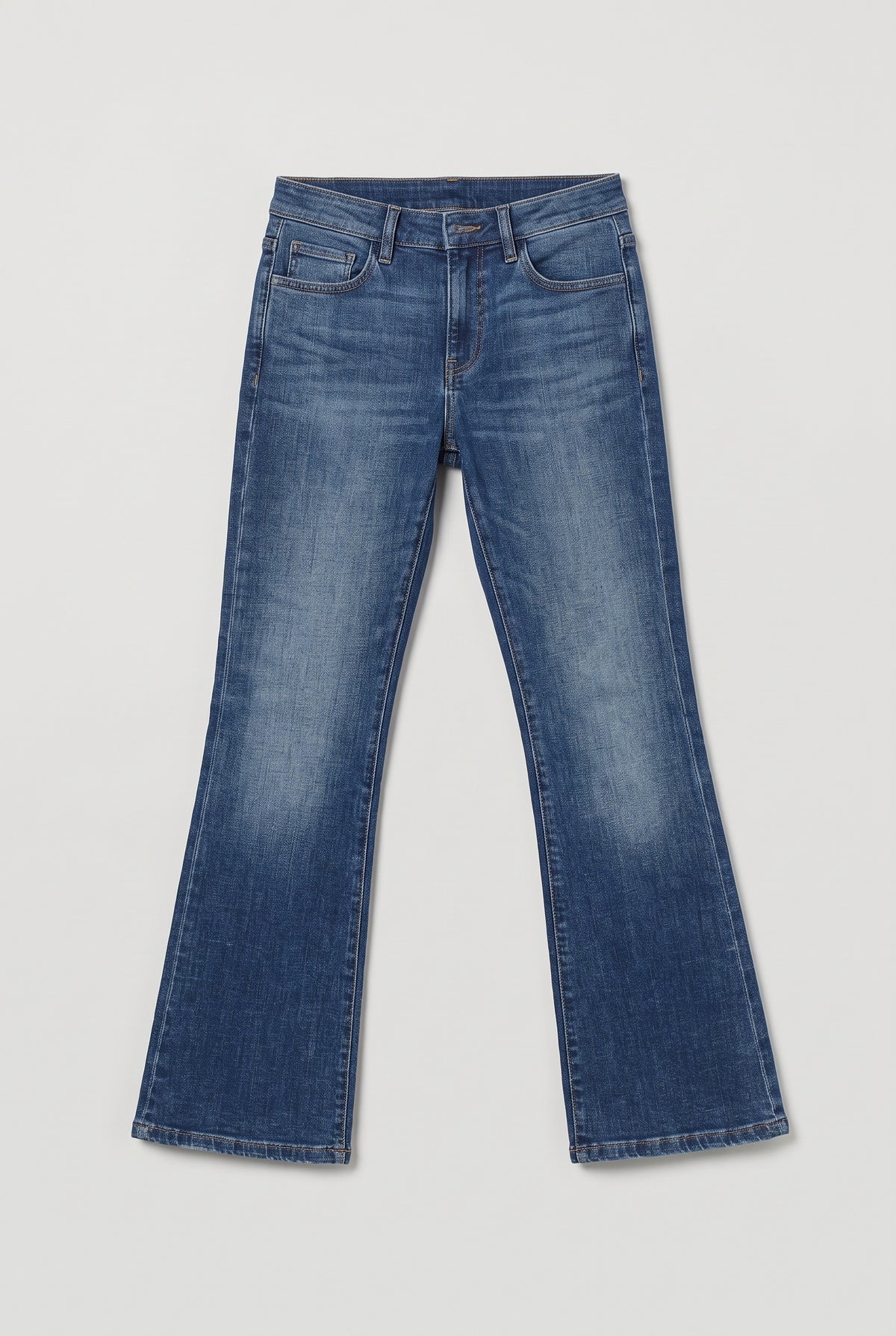 Flared Washed Denim Jeans - Blue Denim - flat lay