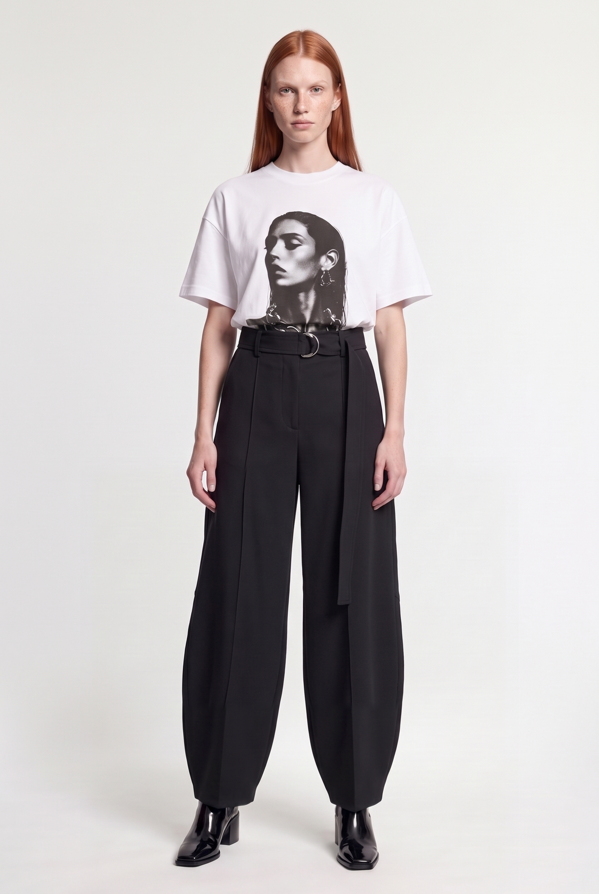 Belted Wide-Leg Trousers - Black - front view