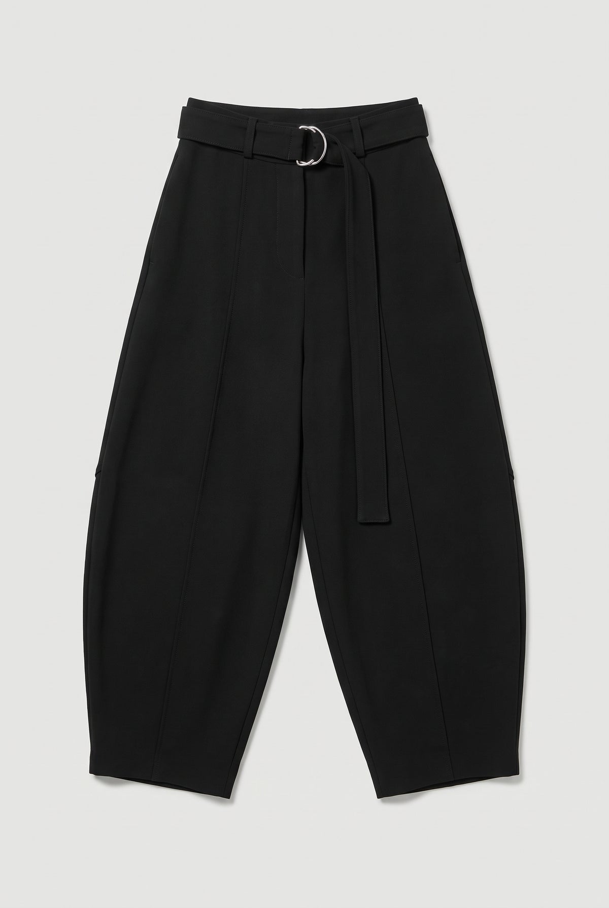 Belted Wide-Leg Trousers - Black - flat lay
