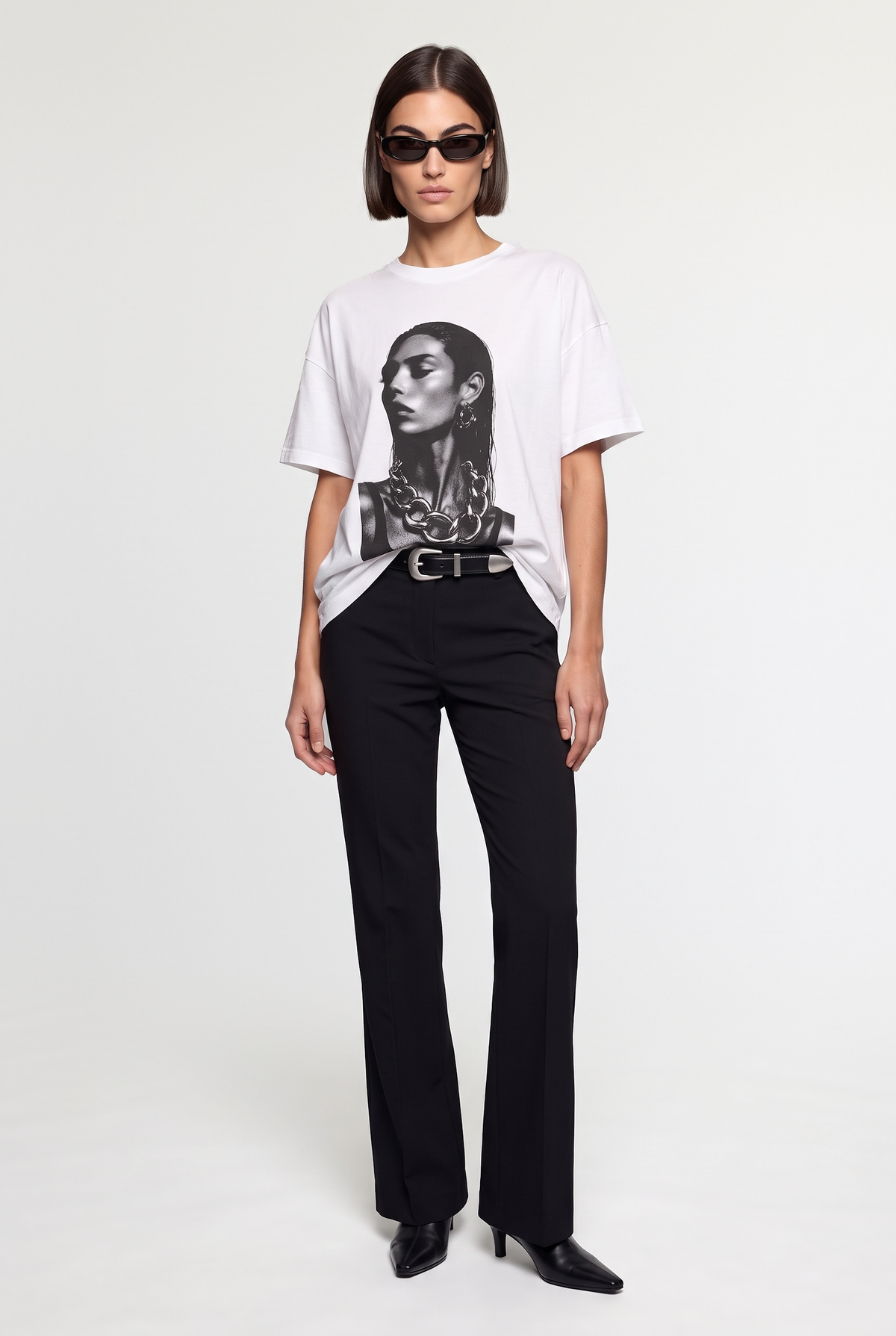 Tailored Slim-Leg Trousers - Black - styled look, front view