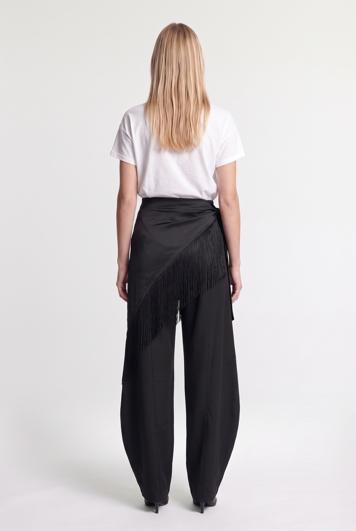Tailored Wide-Leg Pants - Black - back view