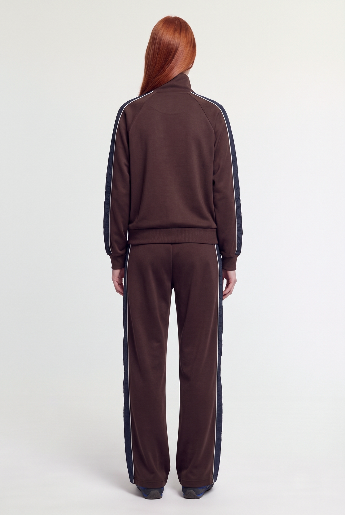 Piped Side-Stripe Wide-Leg Track Pants - Chocolate - back view