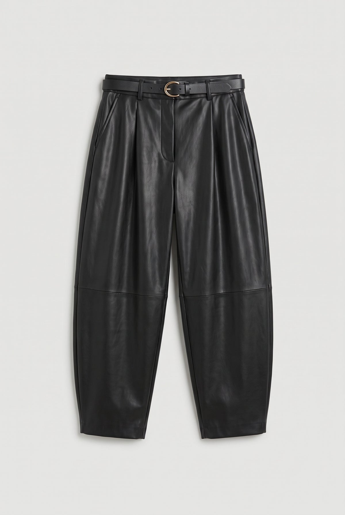 Leather Belted Pants - Black - flat lay