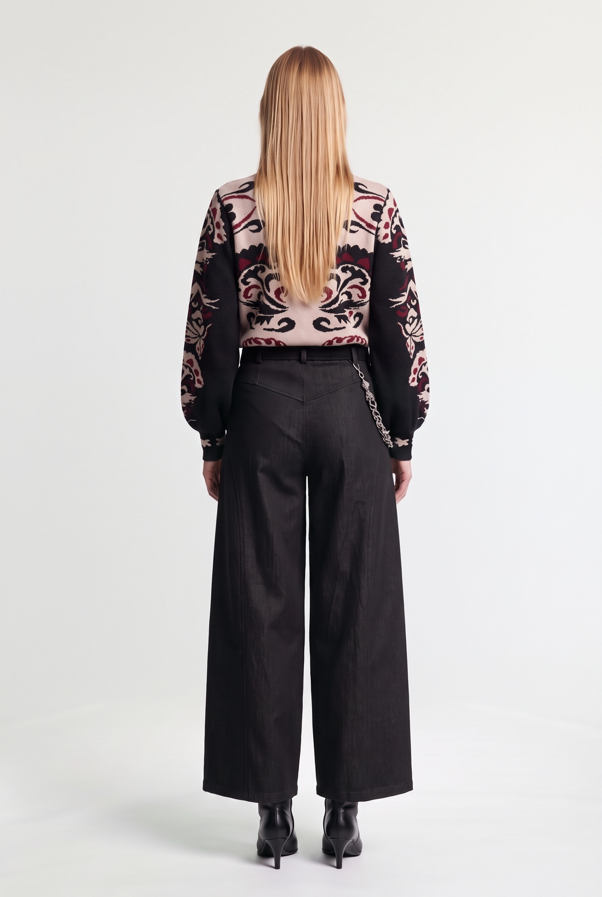 Chain-Detail Barrel-Leg Pants - Black Denim - back view