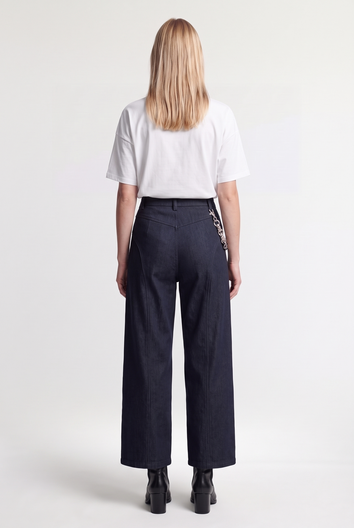 Chain-Detail Barrel-Leg Pants - Blue Denim - back view