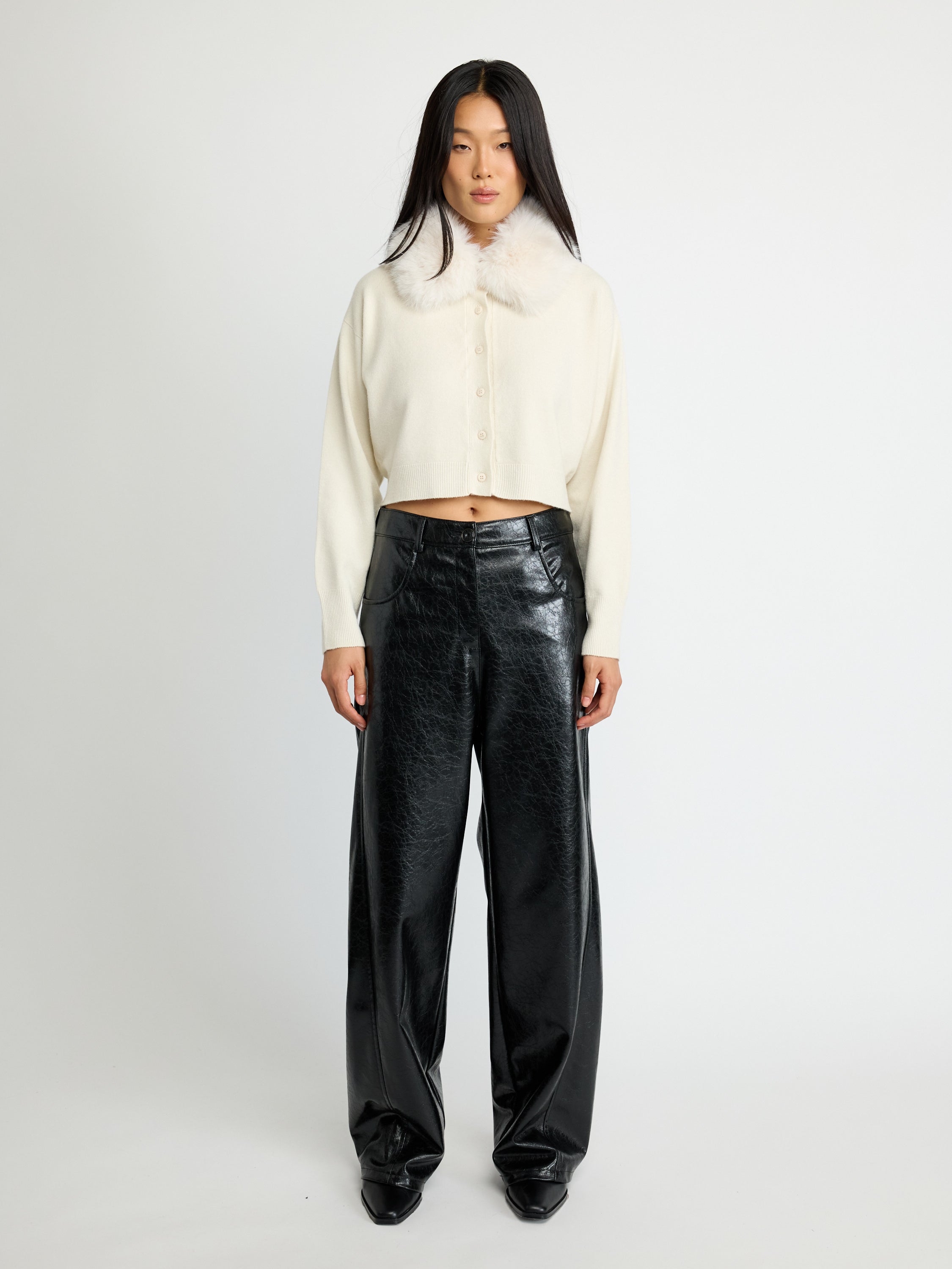 Cardigan avec col en fausse fourrure