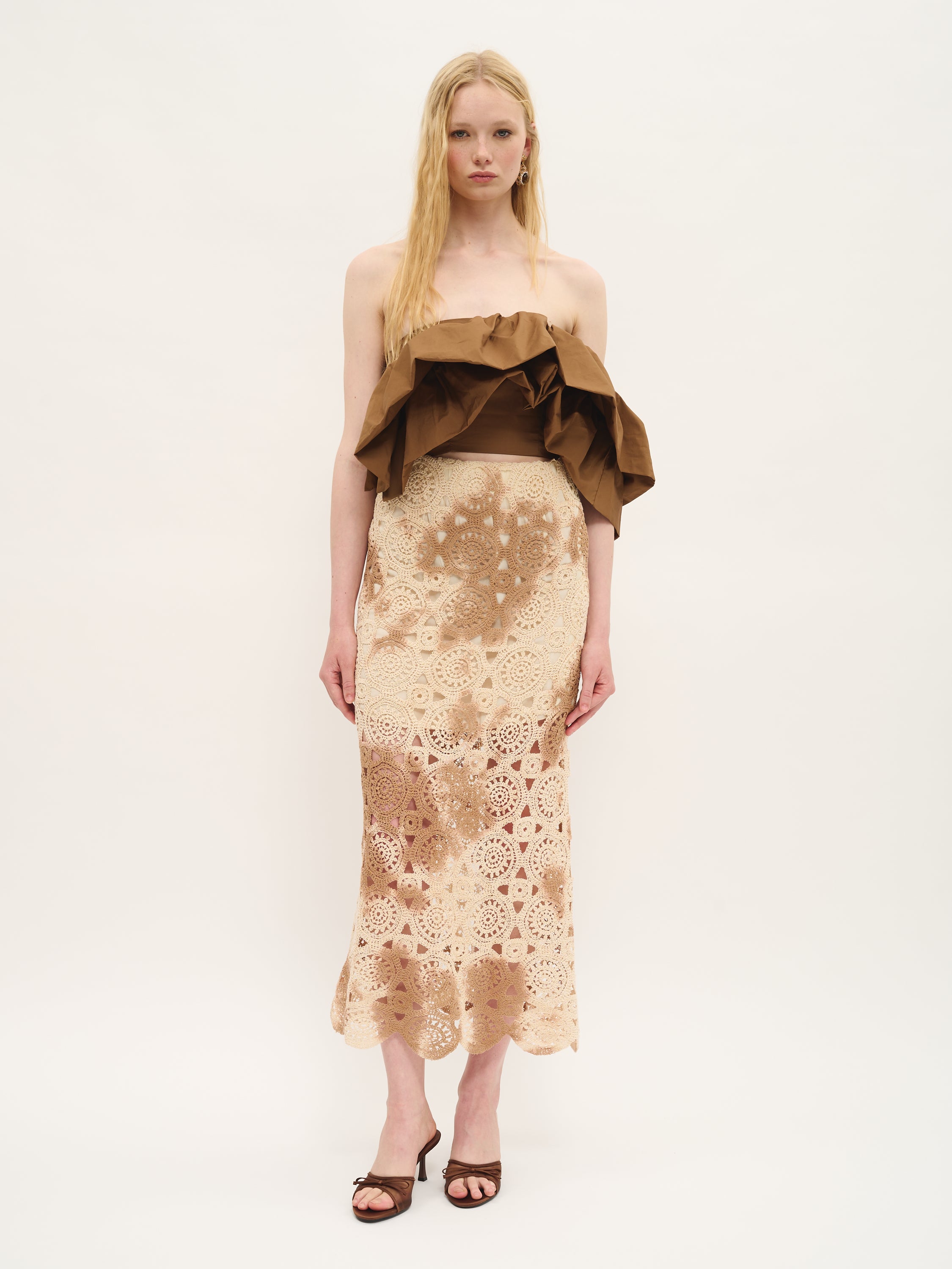 Embroidered Lace Midi Skirt with Viscose Lining