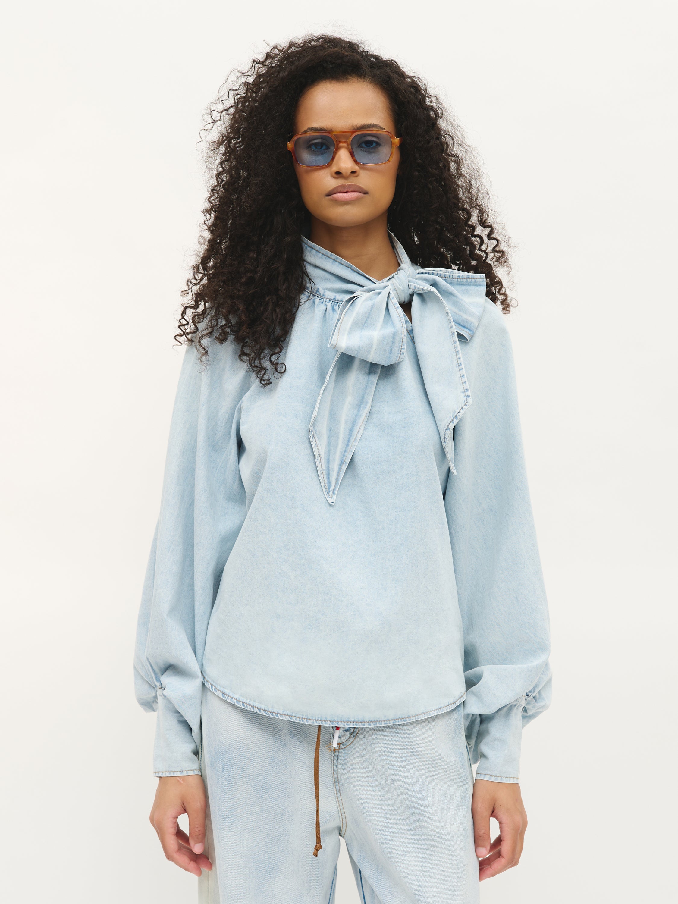 Tied Denim Blouse