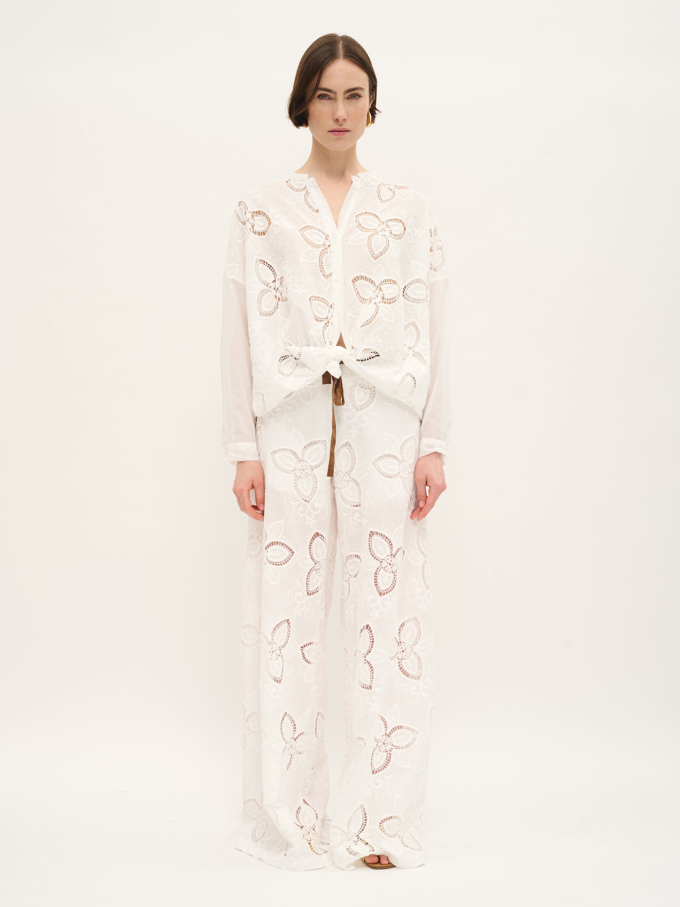 Embroidered Cotton Blouse with Cutwork Detail