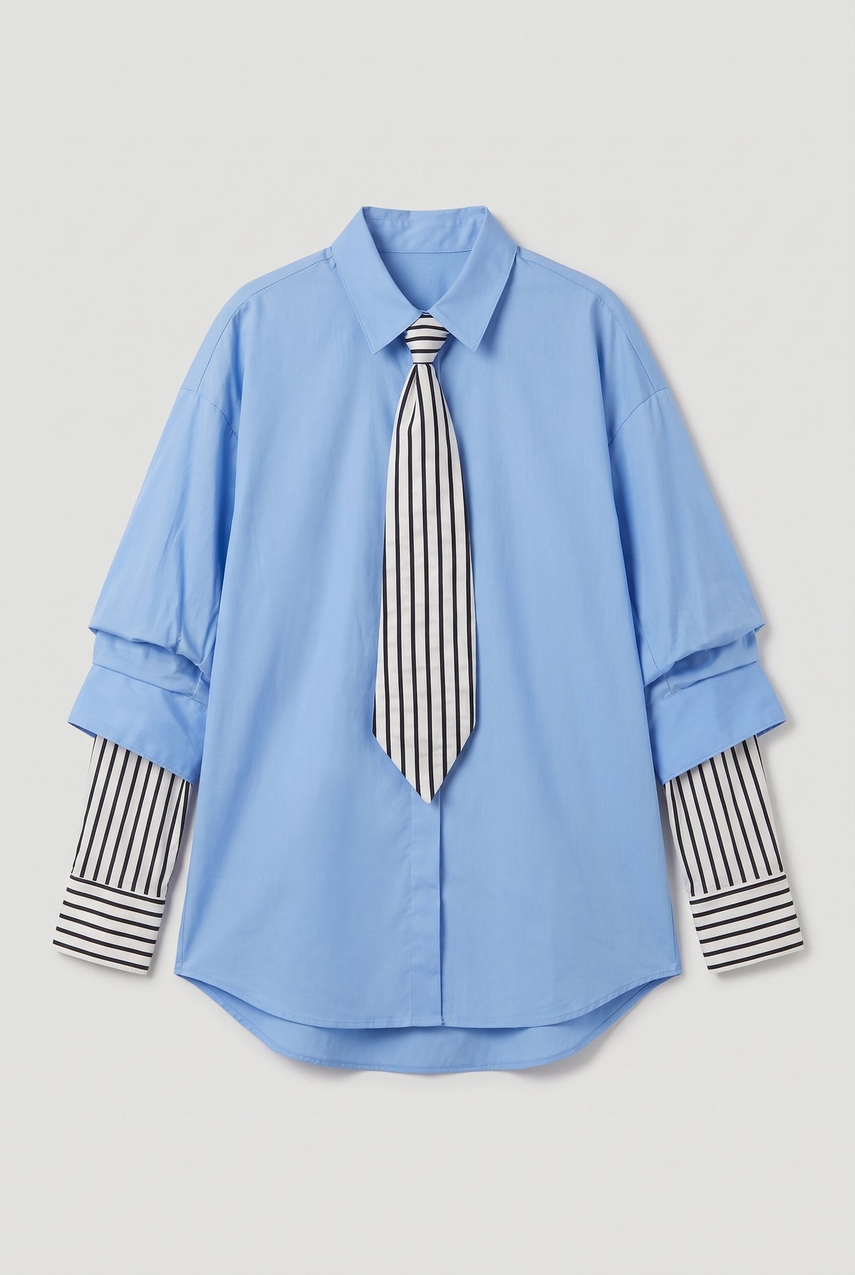 Oversized shirt with tie - Blue - flat lay