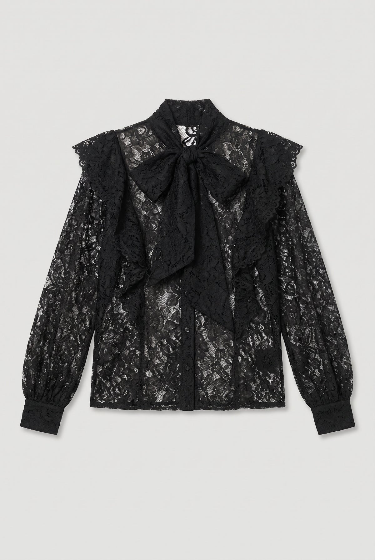 Bow-Detail Lace Blouse - Black - flat lay