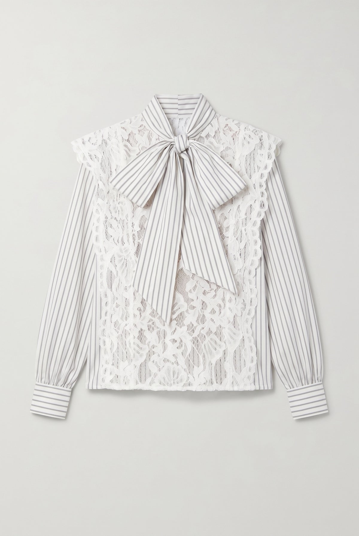 Lace-panel striped bow blouse - Black - flat lay