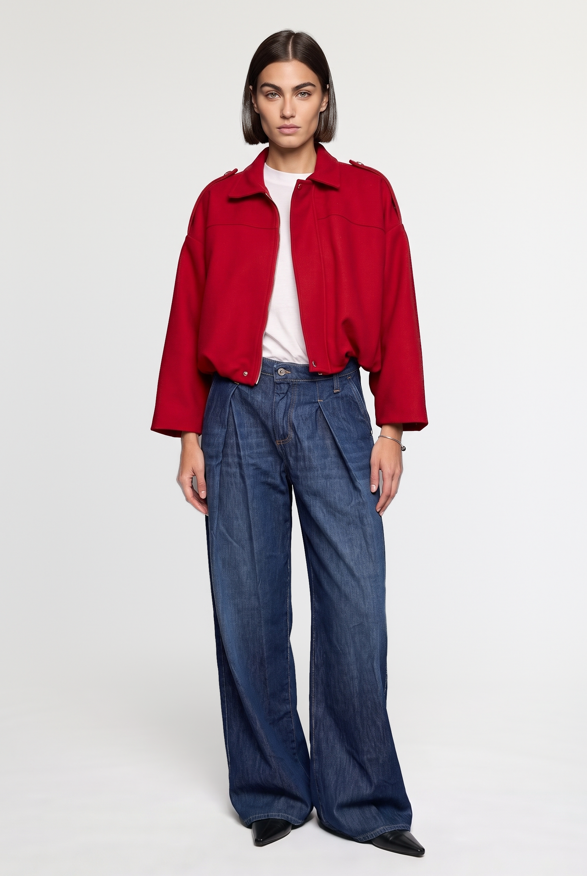 Red cropped jacket - Red - front view
