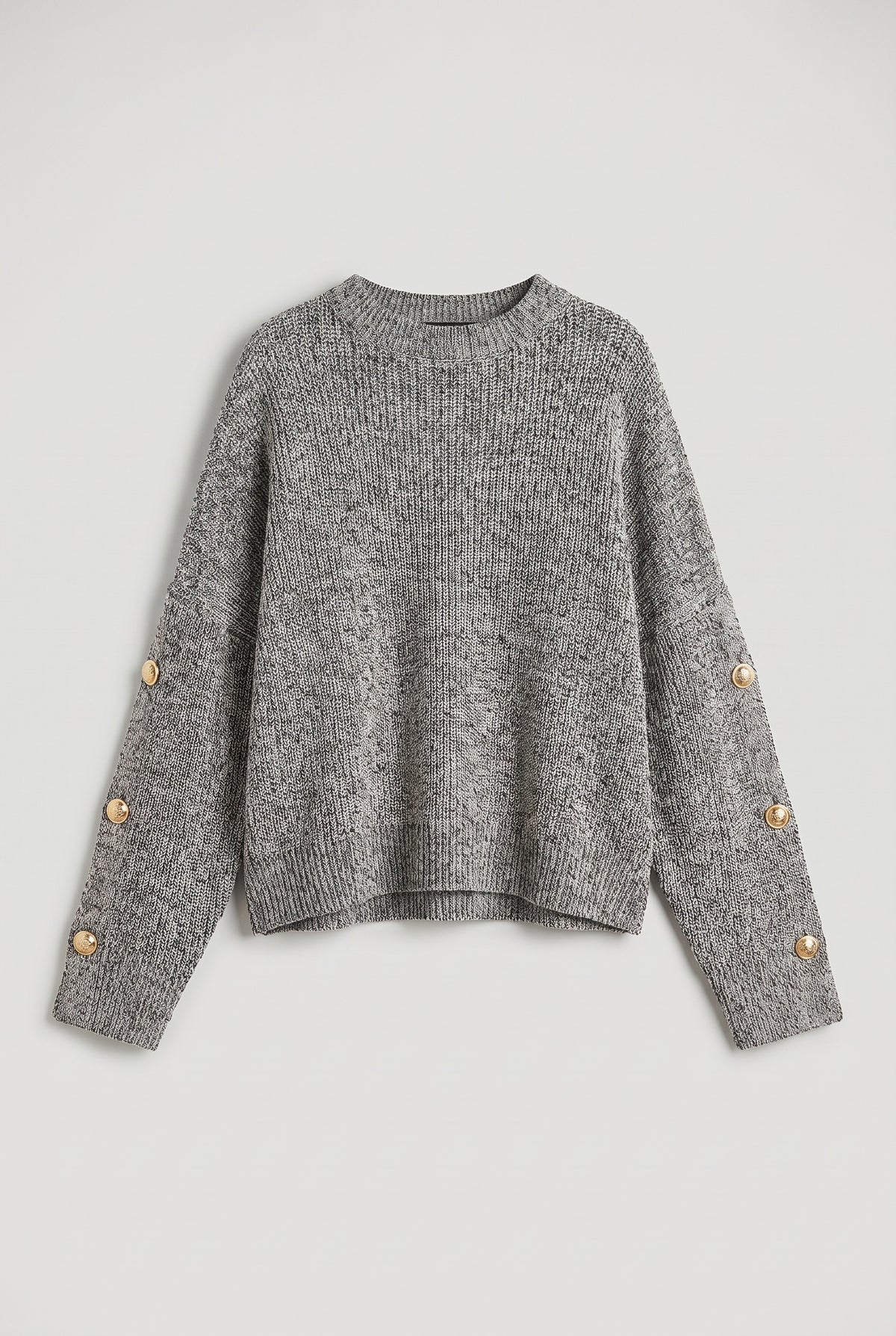 Gold-button marl sweater - Grey - flat lay