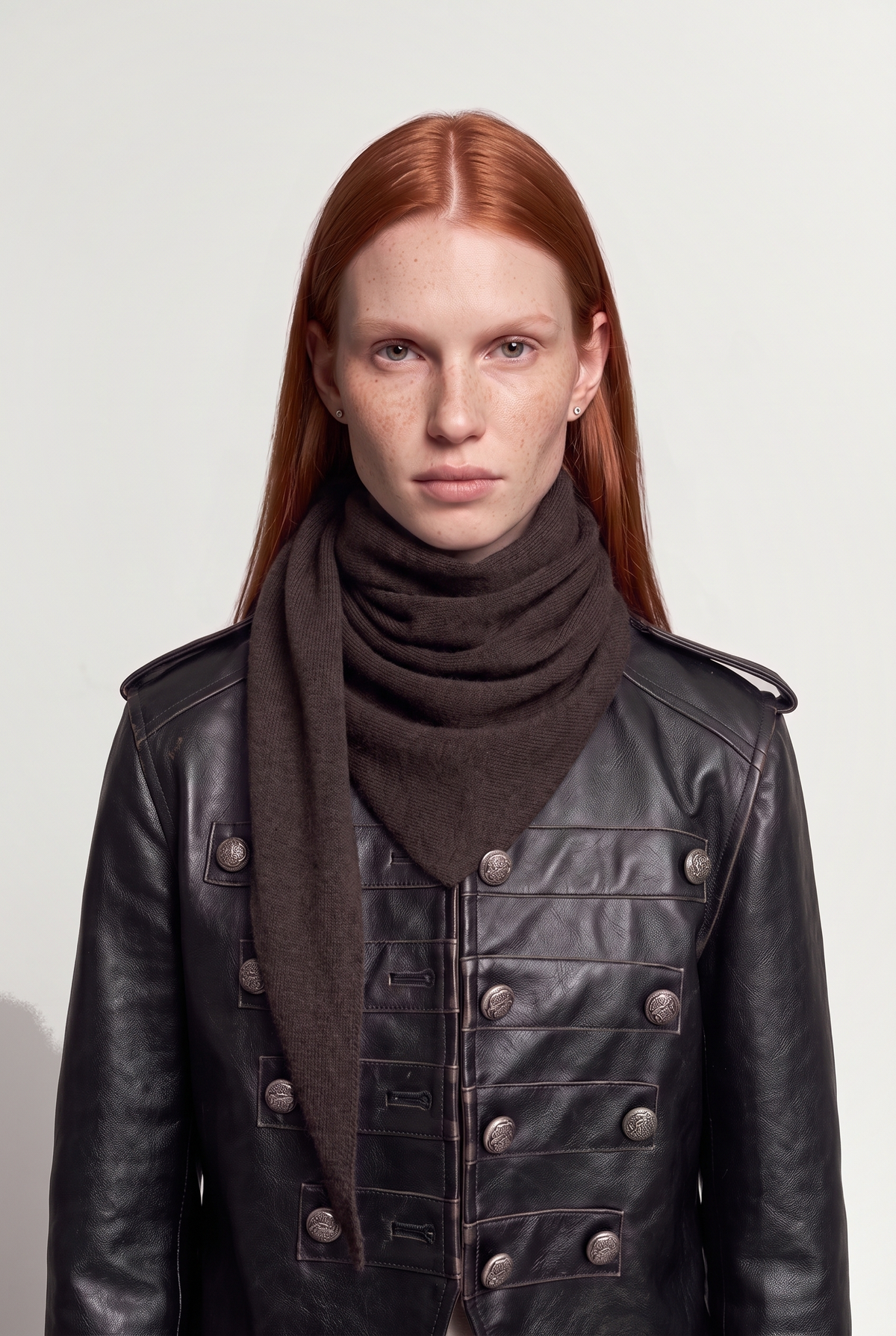 Knitted triangle scarf - Brown - on model