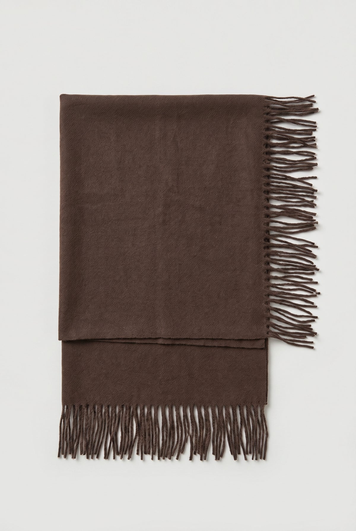 Fringed triangle scarf - Coffee - flat lay, folded
