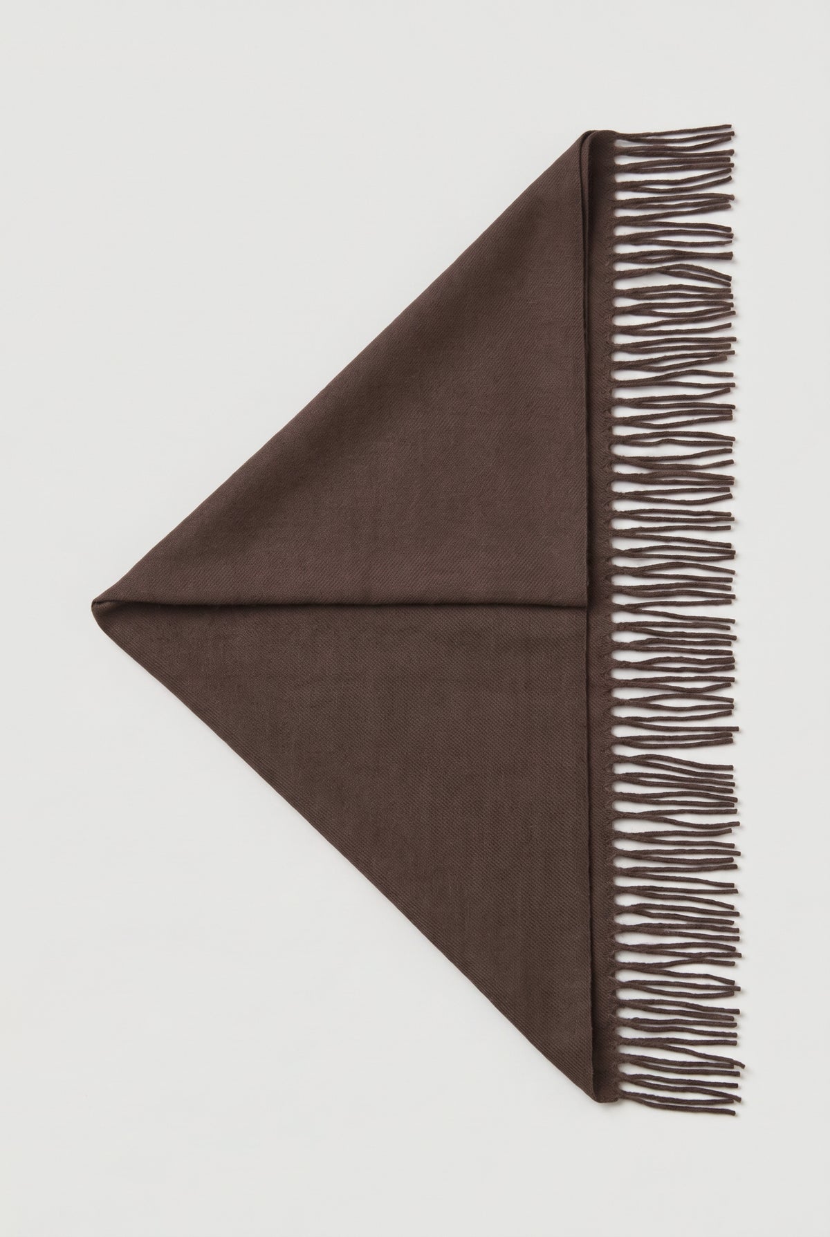 Fringed triangle scarf - Coffee - flat lay, long