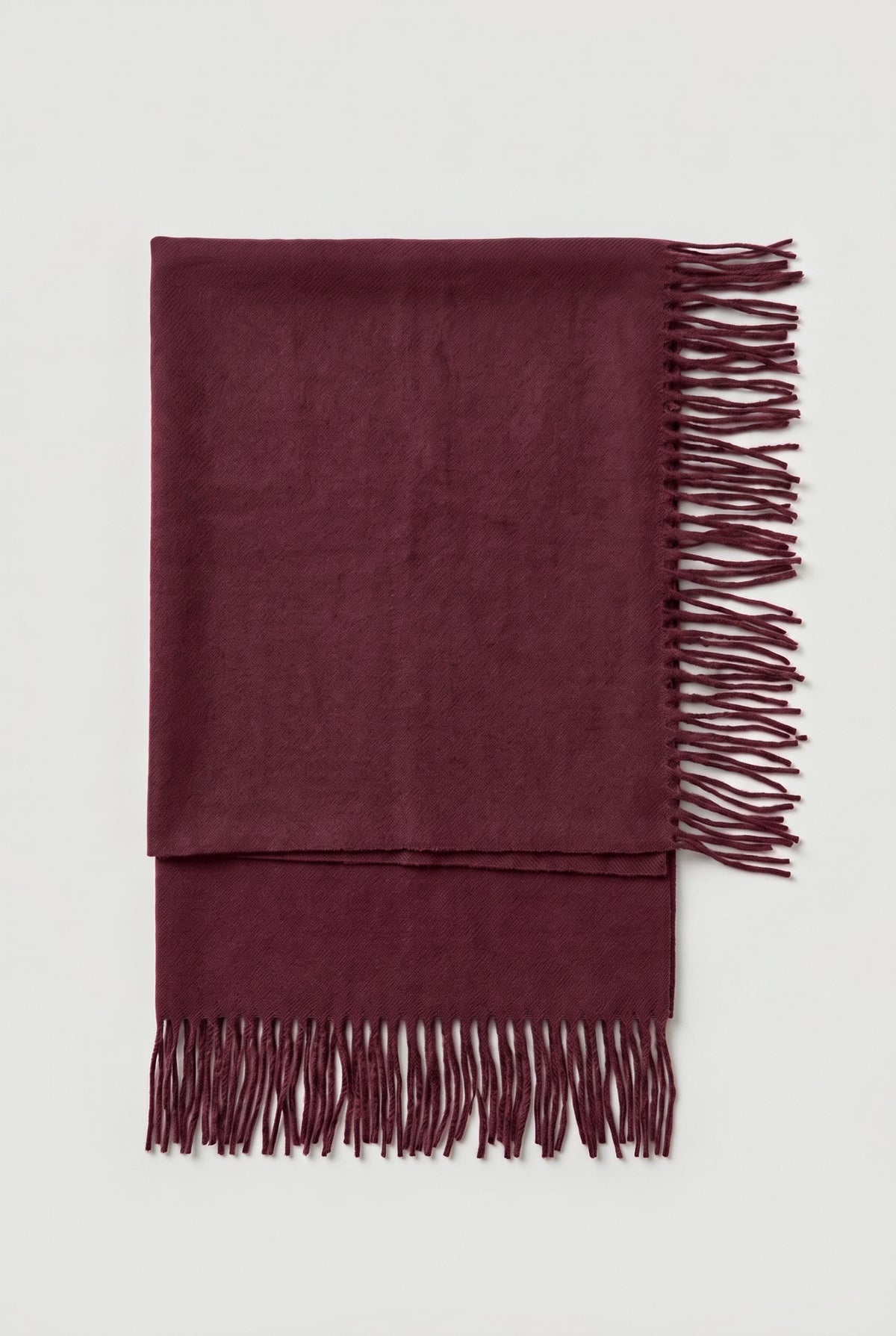 Fringed triangle scarf - Burgundy - flat lay, folded