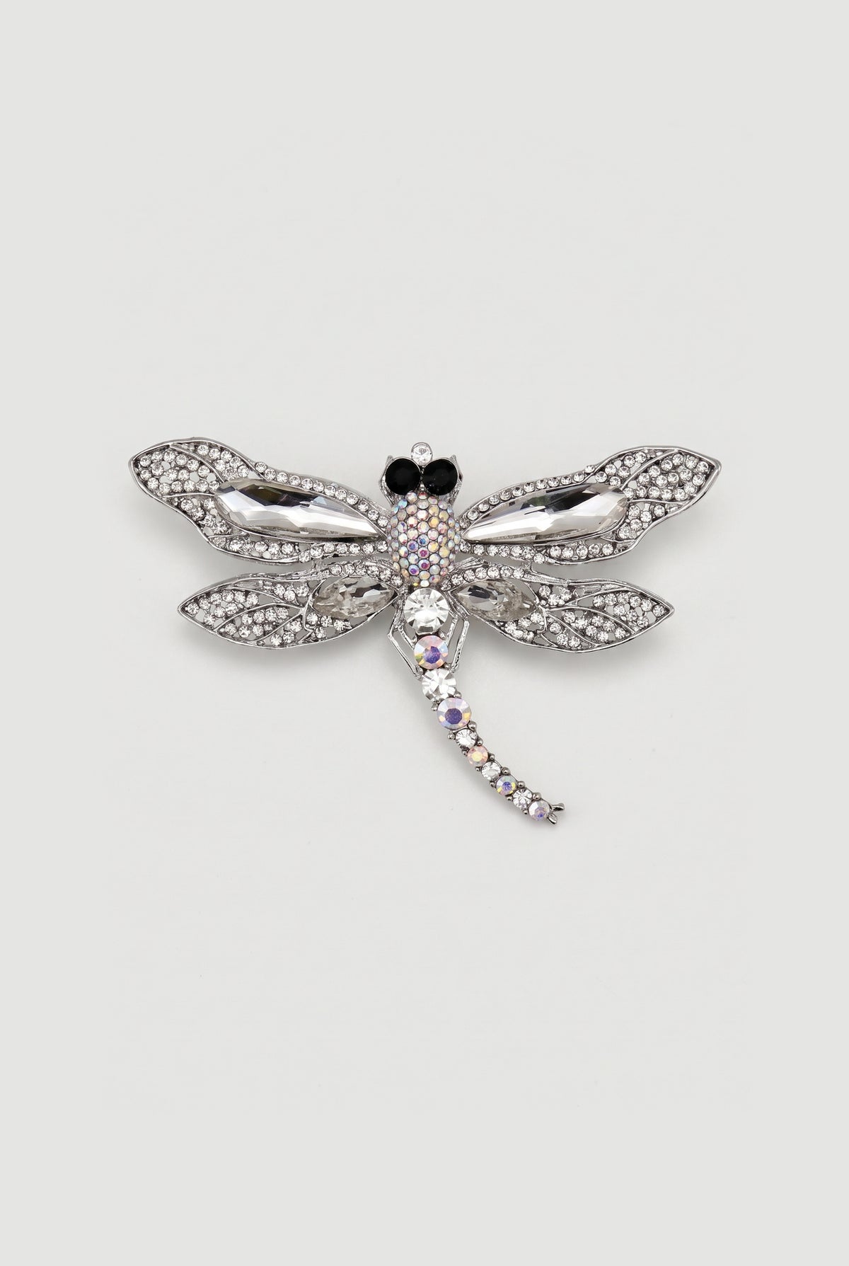 Dragonfly brooch - Silver + crystal - still