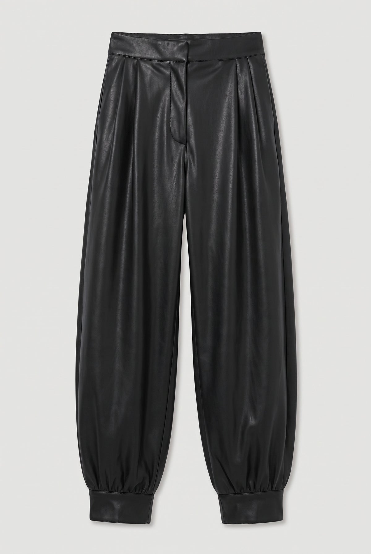 Leather Cuffed Pants - Black - flat lay