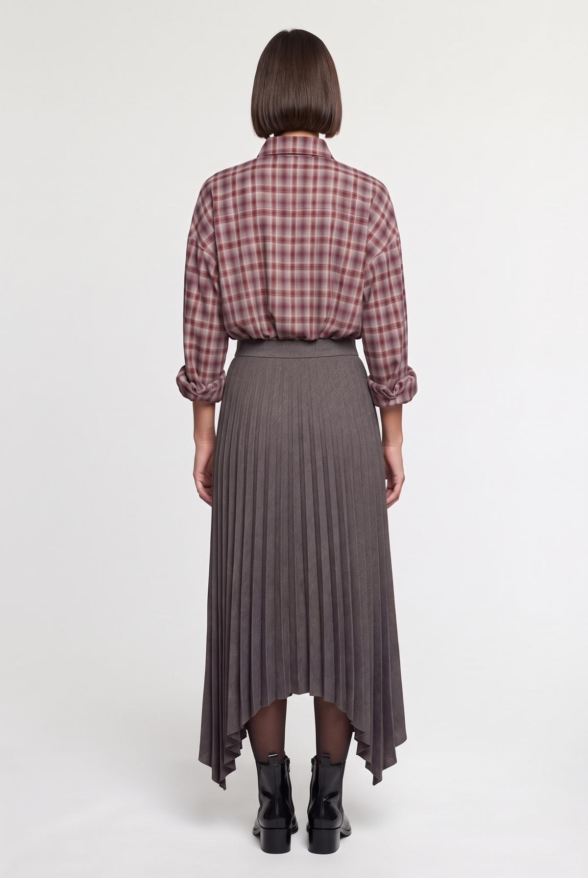 Asymmetrical Pleated Midi Skirt - Charcoal - back view