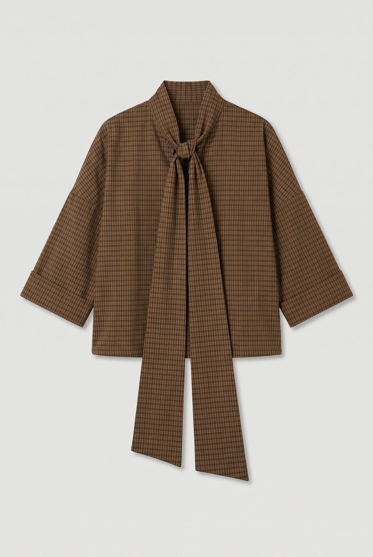 Check pussy-bow blouse - Dark Brown - flat lay