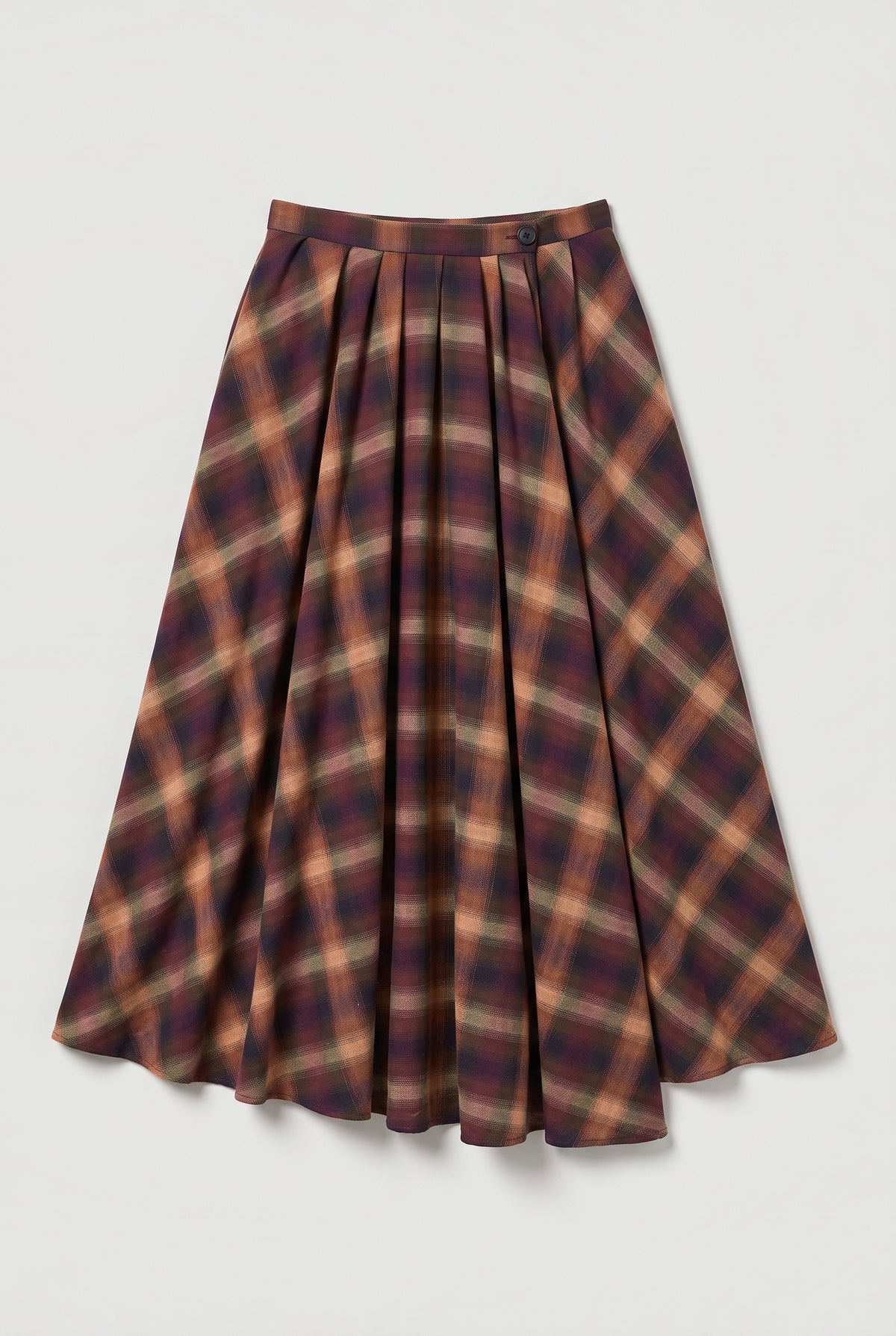 Plaid Pleated Midi Skirt - Burgundy - flat lay