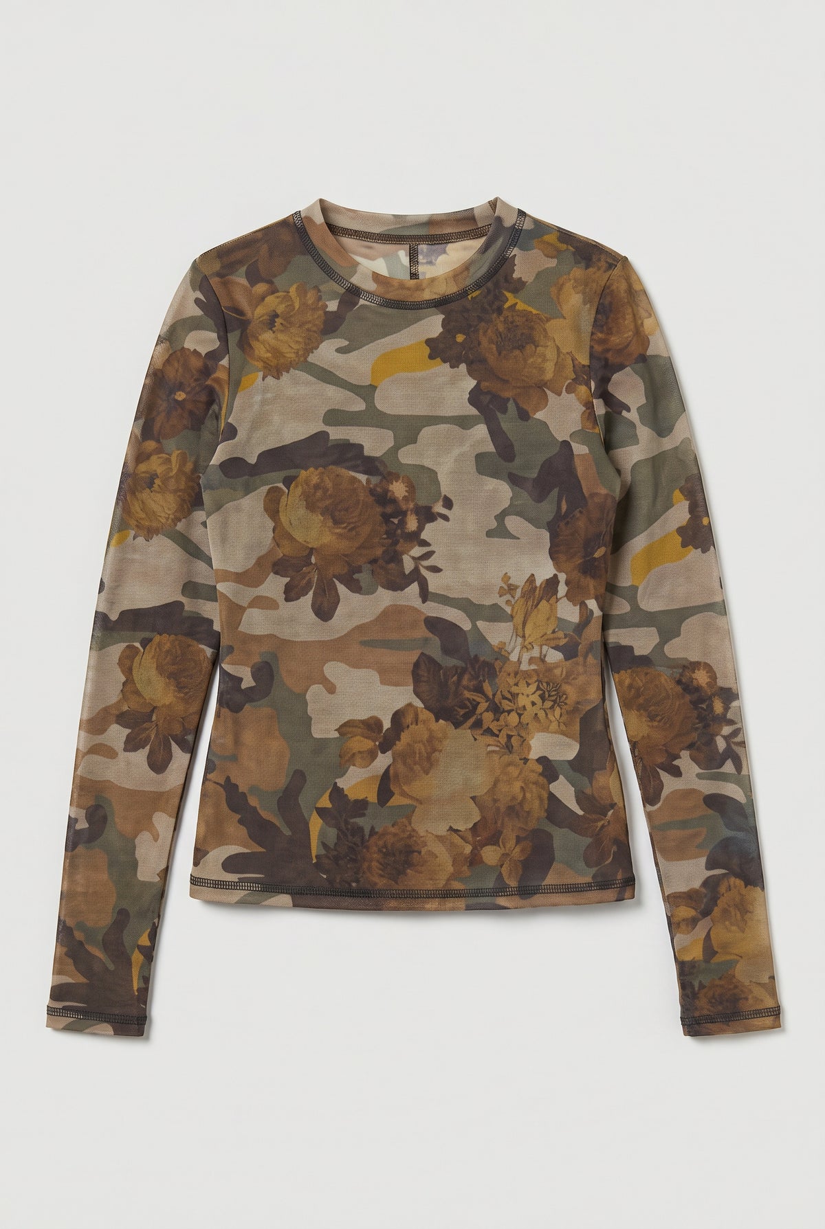 Floral Camo Mesh Top - Beige/Military - flat lay