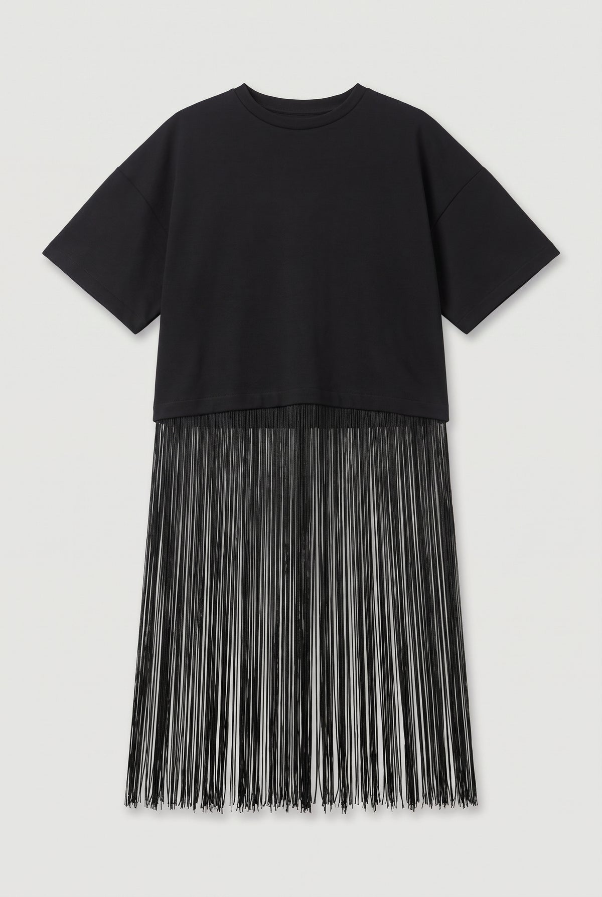 Fringe-Hem Boxy T-Shirt - Black - flat lay