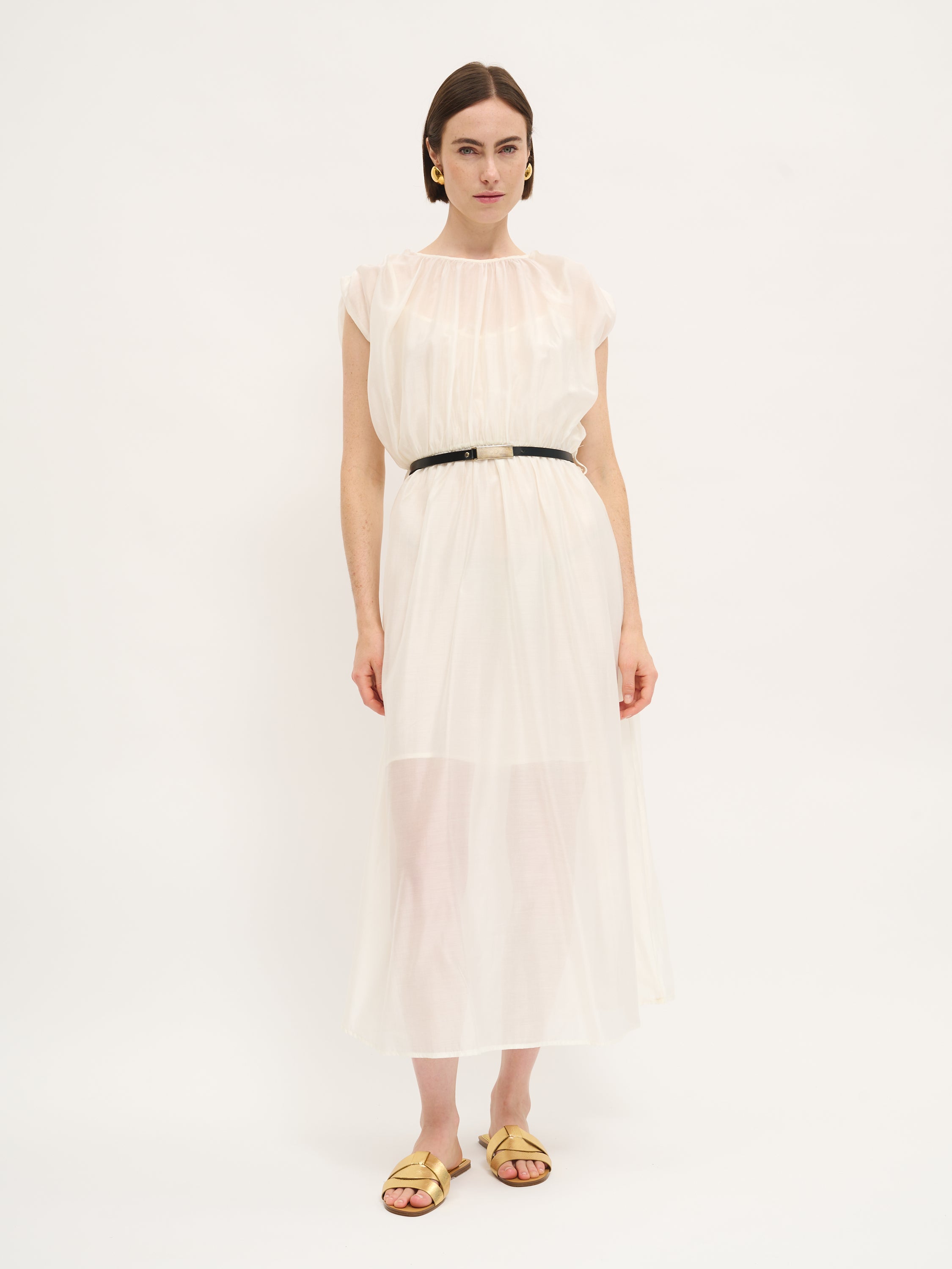 Ivory Belted Midi Dress