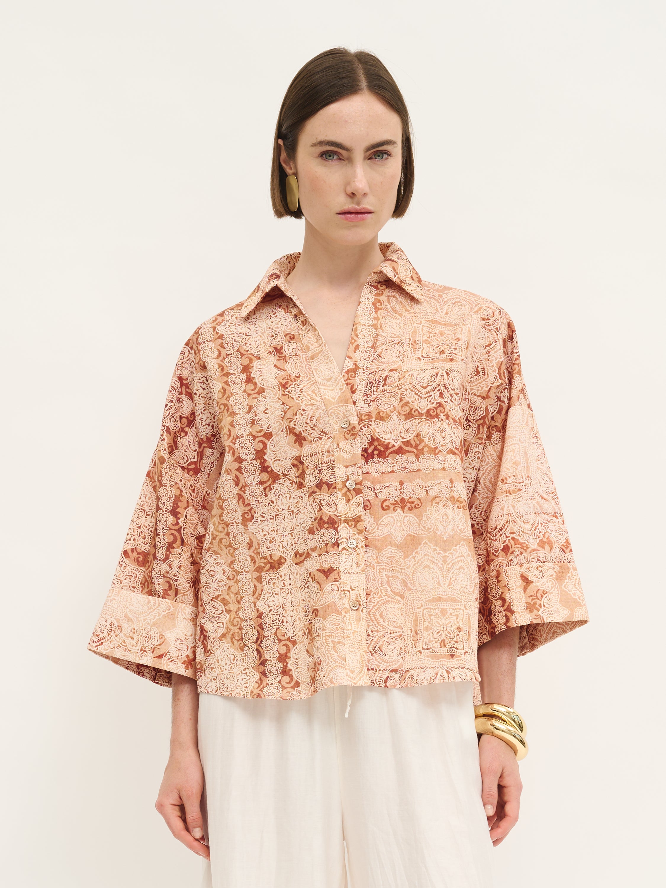 Chemise à imprimé dentelle terre cuite