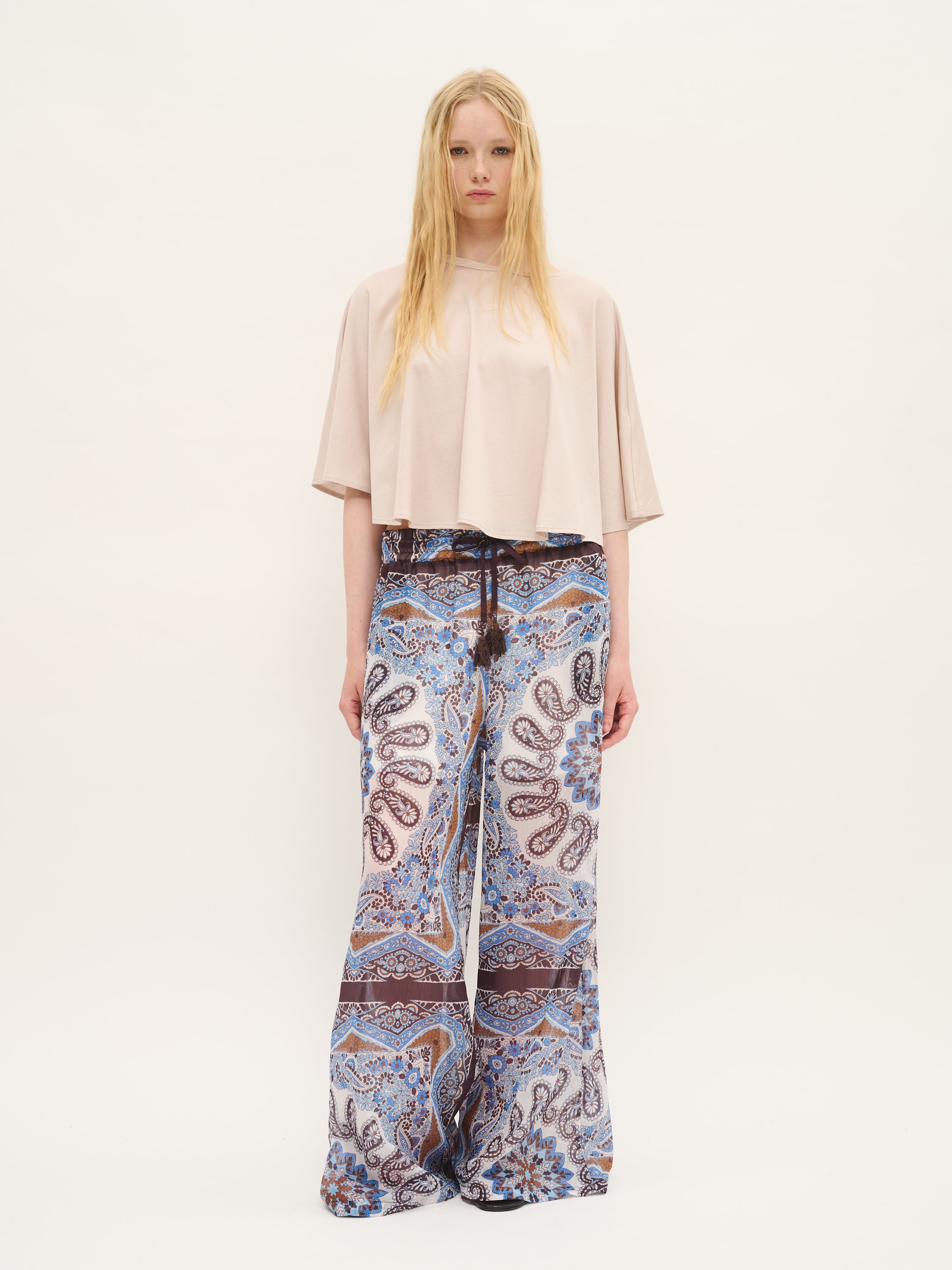 Pantalon large à motif cachemire