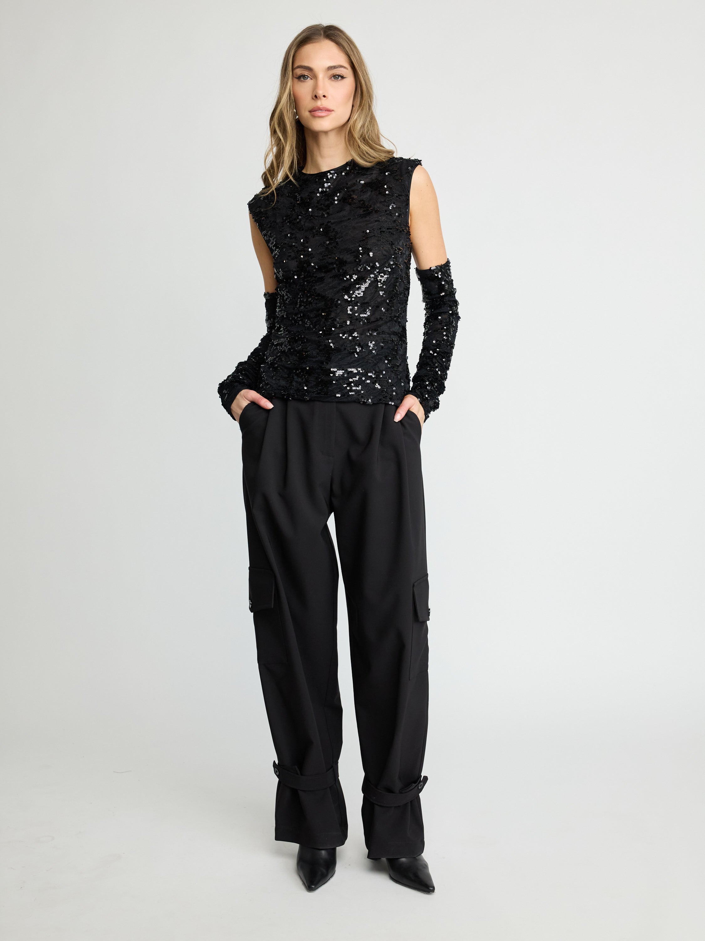 Sleeveless Sequin Top with Gloves