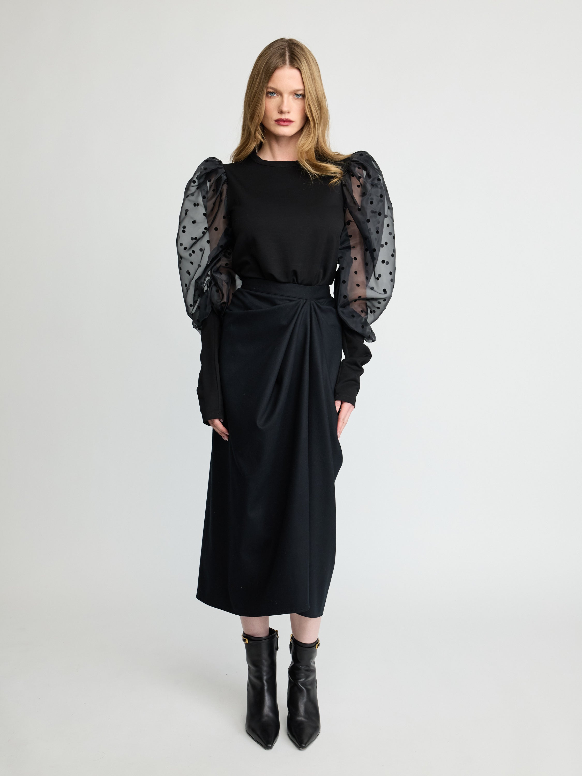 Polka-Dot Sheer Puff Sleeve Top