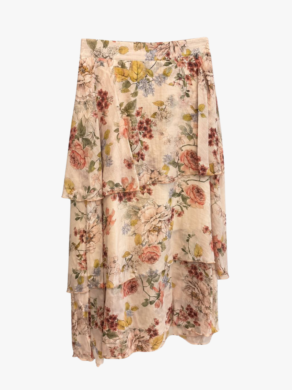 FLORAL TIERED MIDI SKIRT